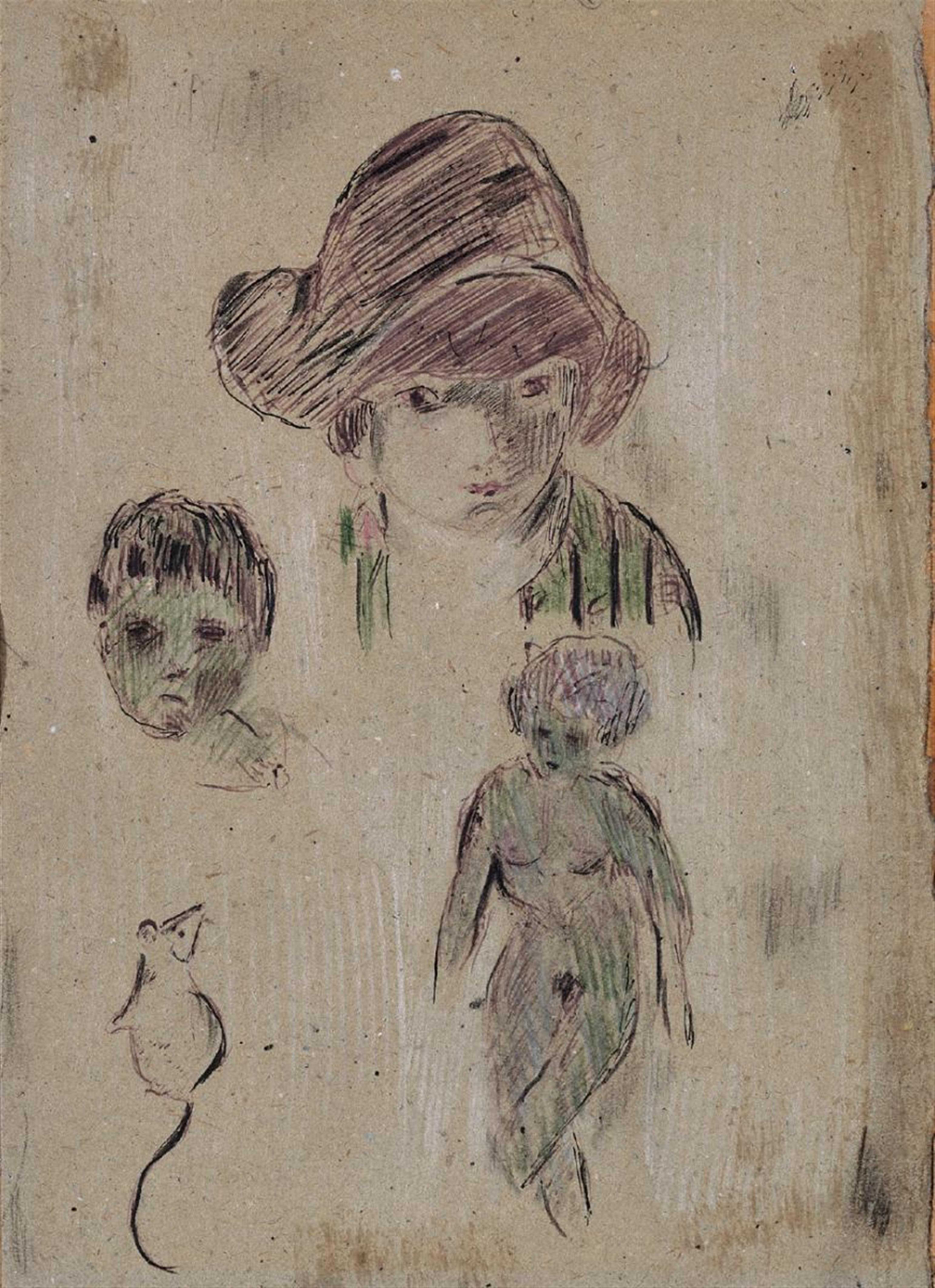 Pierre Bonnard - Études: Tête de femme au chapeau, visage, Nu et souris - image-1