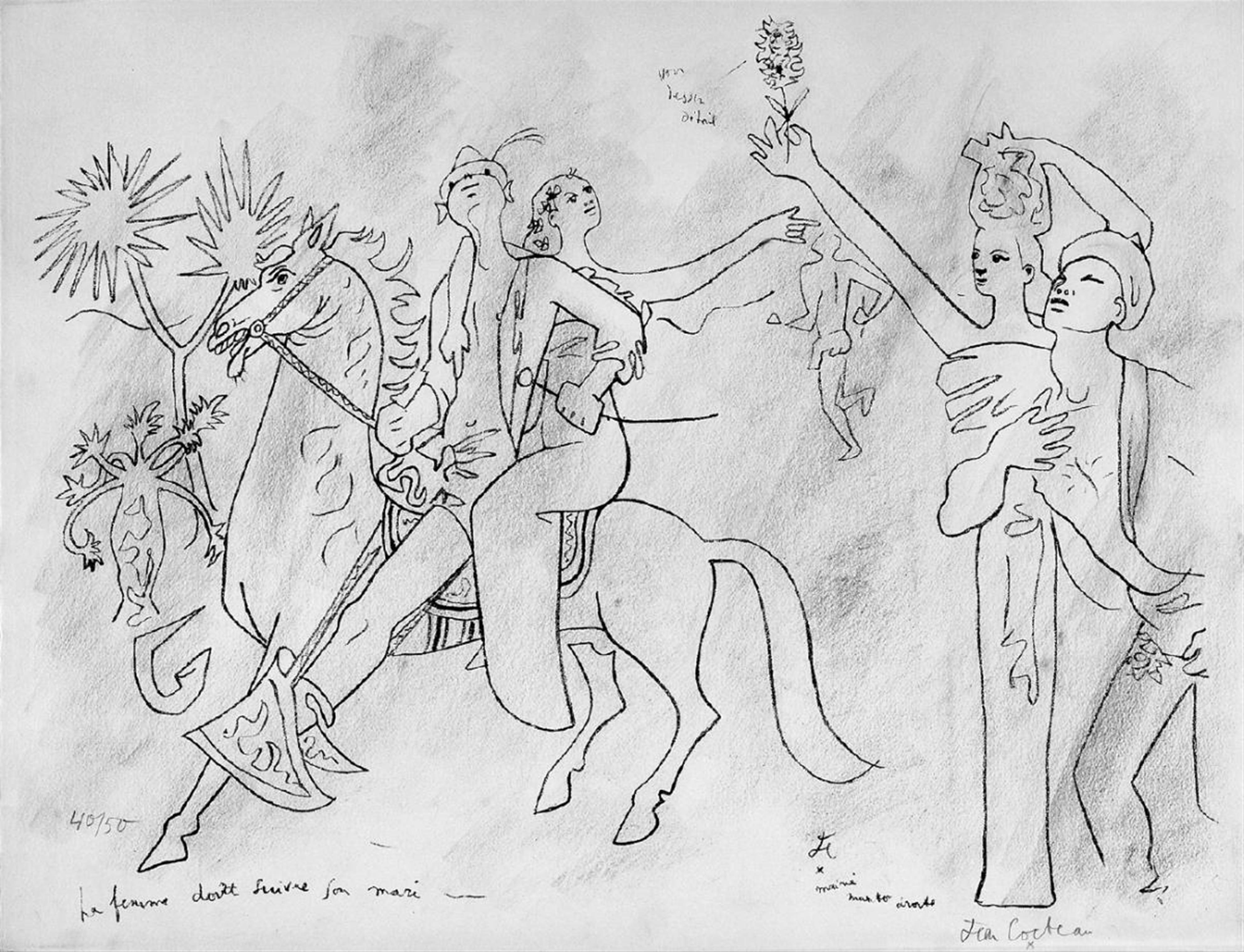 Jean Cocteau - Studie zum Fresko, Entwurf für die Salle des Mariages des Rathauses von Menton - image-1