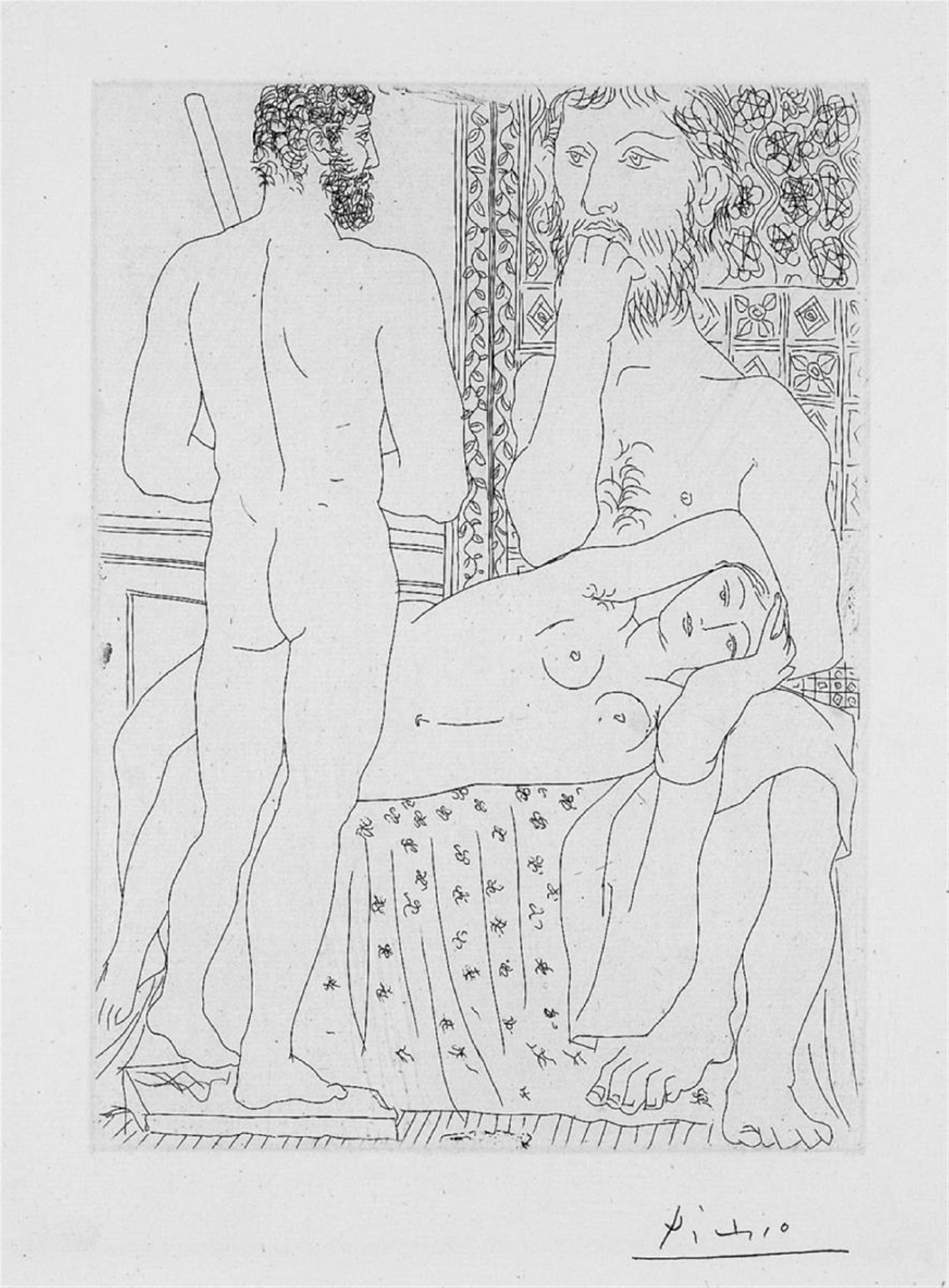 Pablo Picasso - Sculpteur, modèle couché et autoportrait en hercule sculpté - image-1