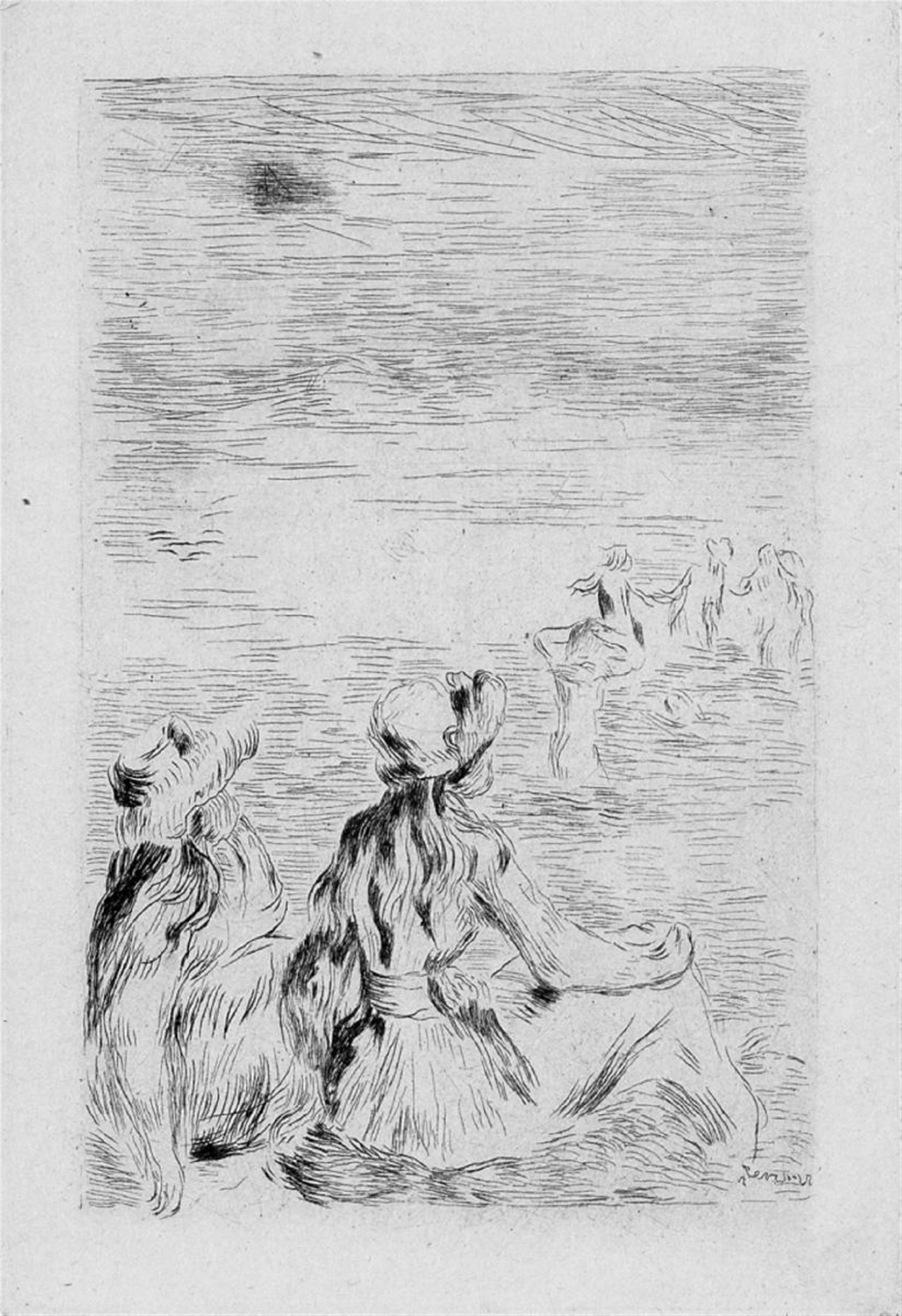 Pierre-Auguste Renoir - Sur la plage, à Berneval. Le Chapeau épinglé (La fille de Berthe Morisot et sa cousine), 3e planche - image-1