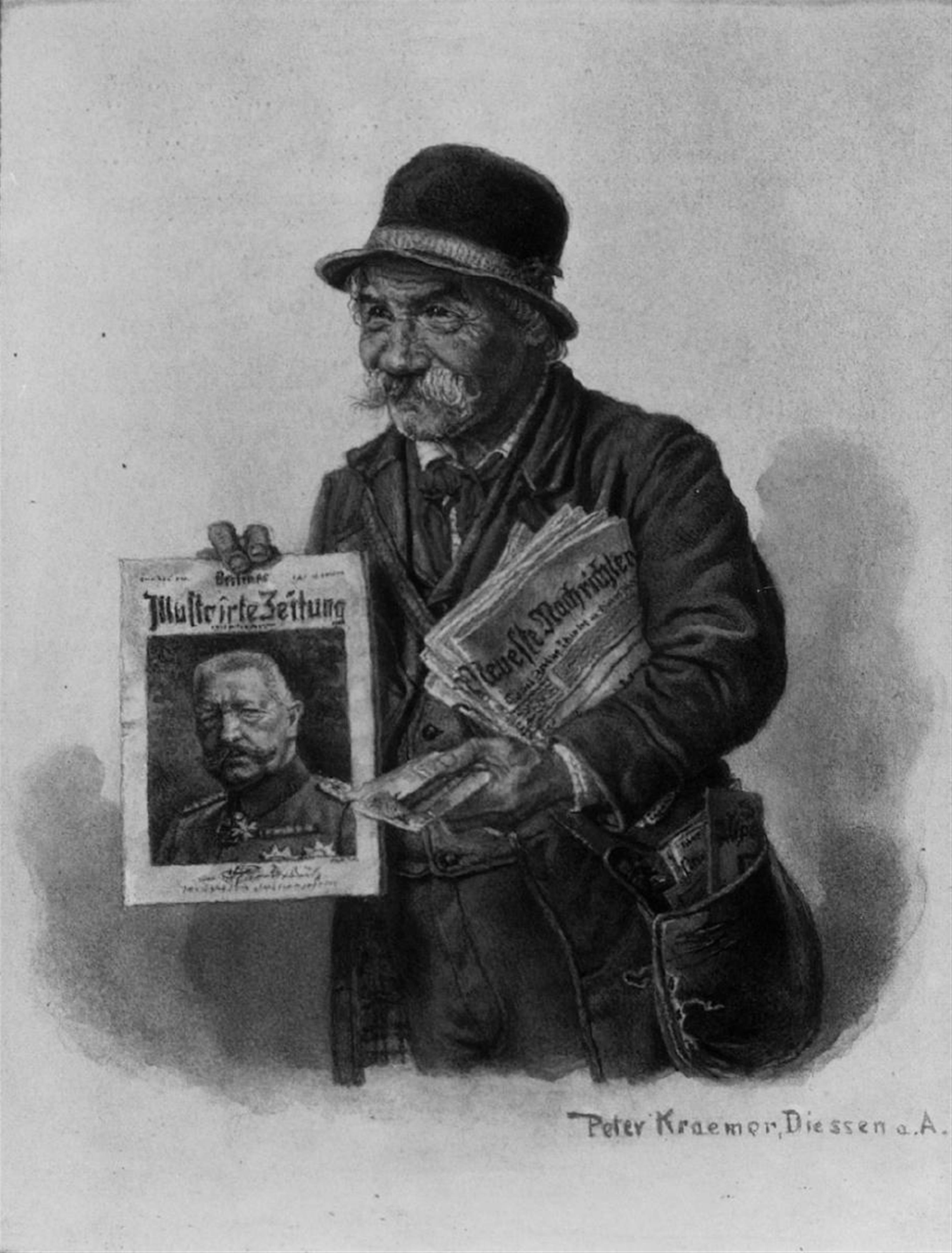 Peter Kraemer II - DER ZEITUNGSBOTE, die "Berliner Illustrierte Zeitung" mit dem Bildnis Hindenburgs haltend. - image-1