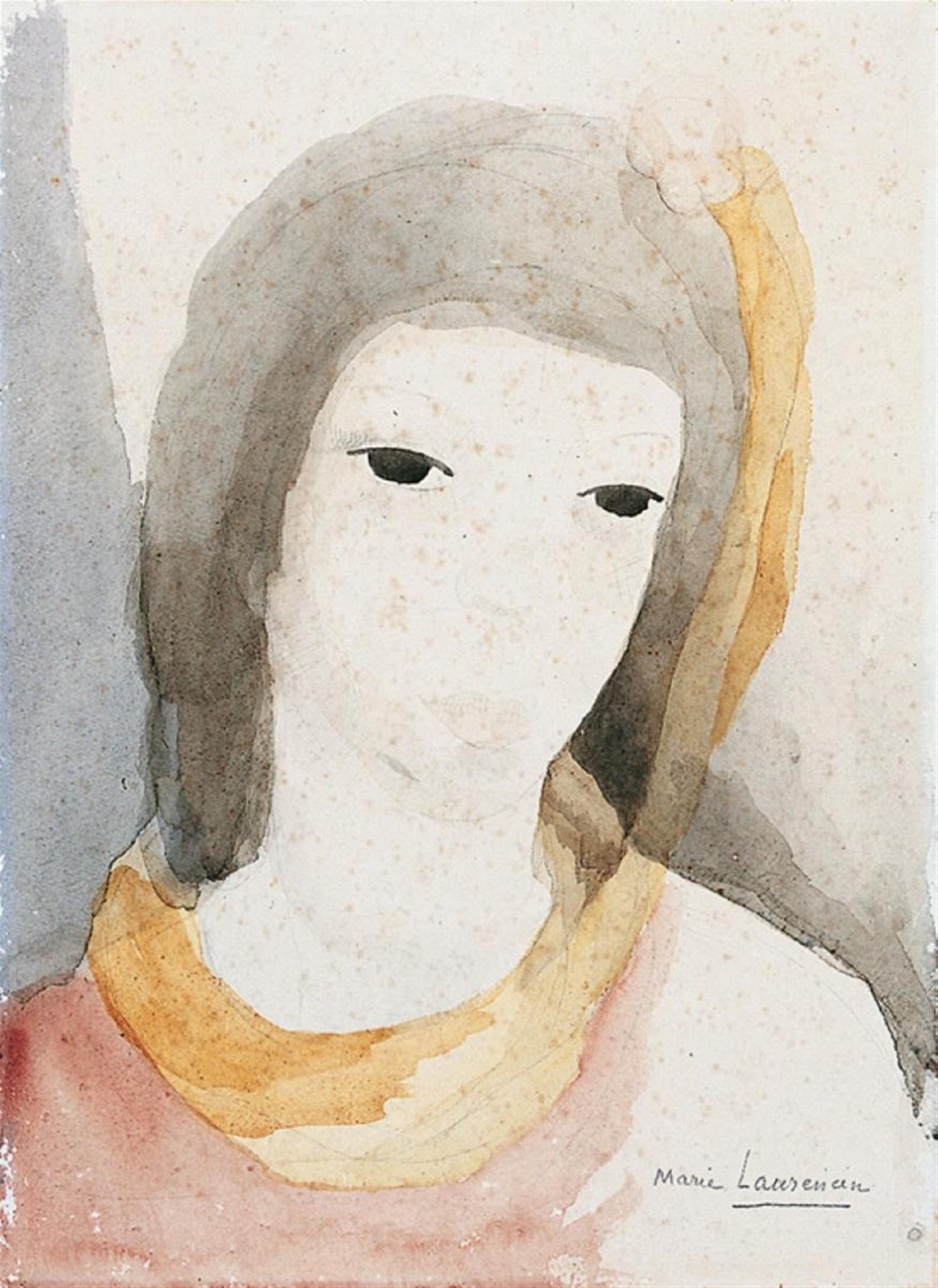 Marie Laurencin - Tête de jeune femme à droite avec rose et foulard jaune - image-2