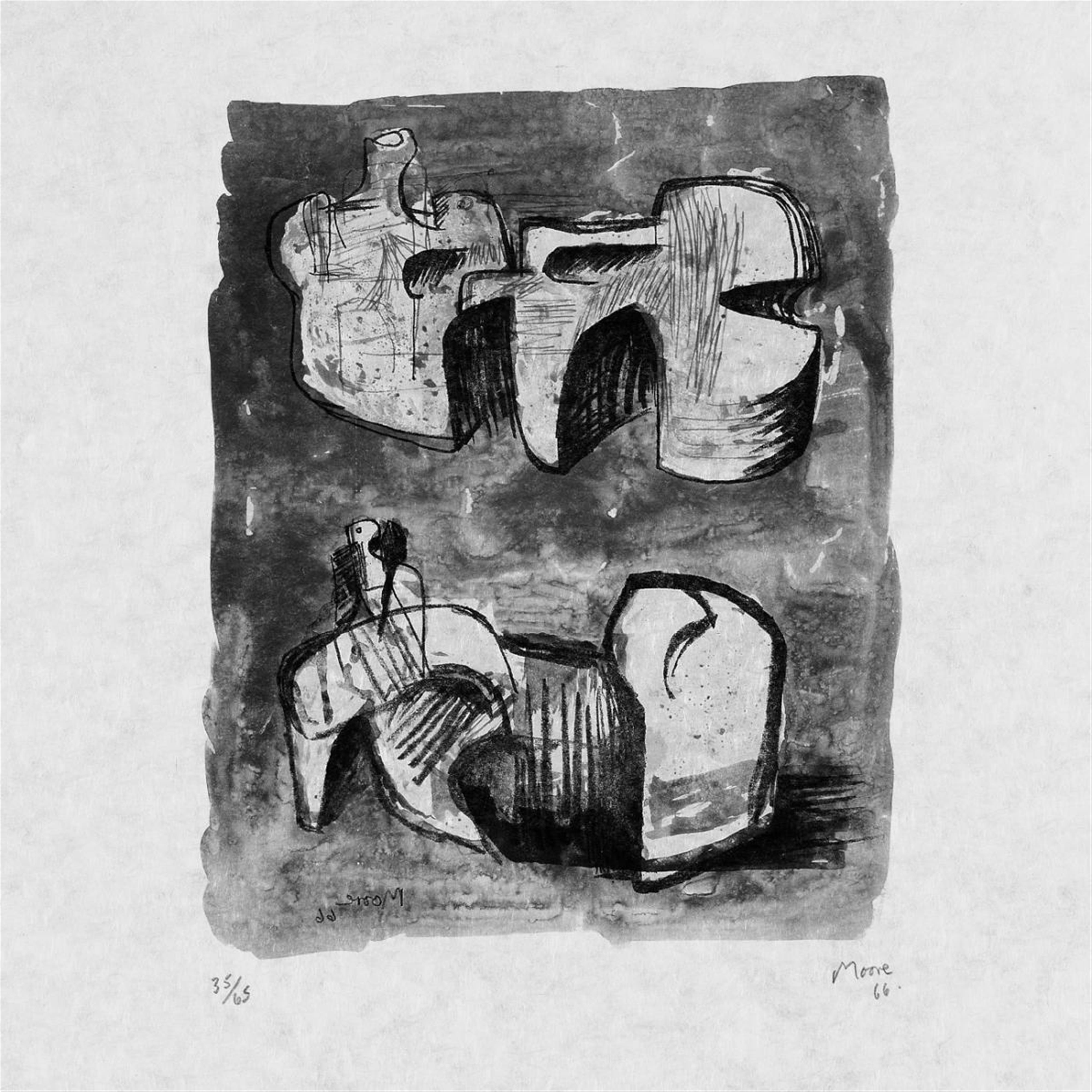 Henry Moore - Two monumental reclining figures - image-1