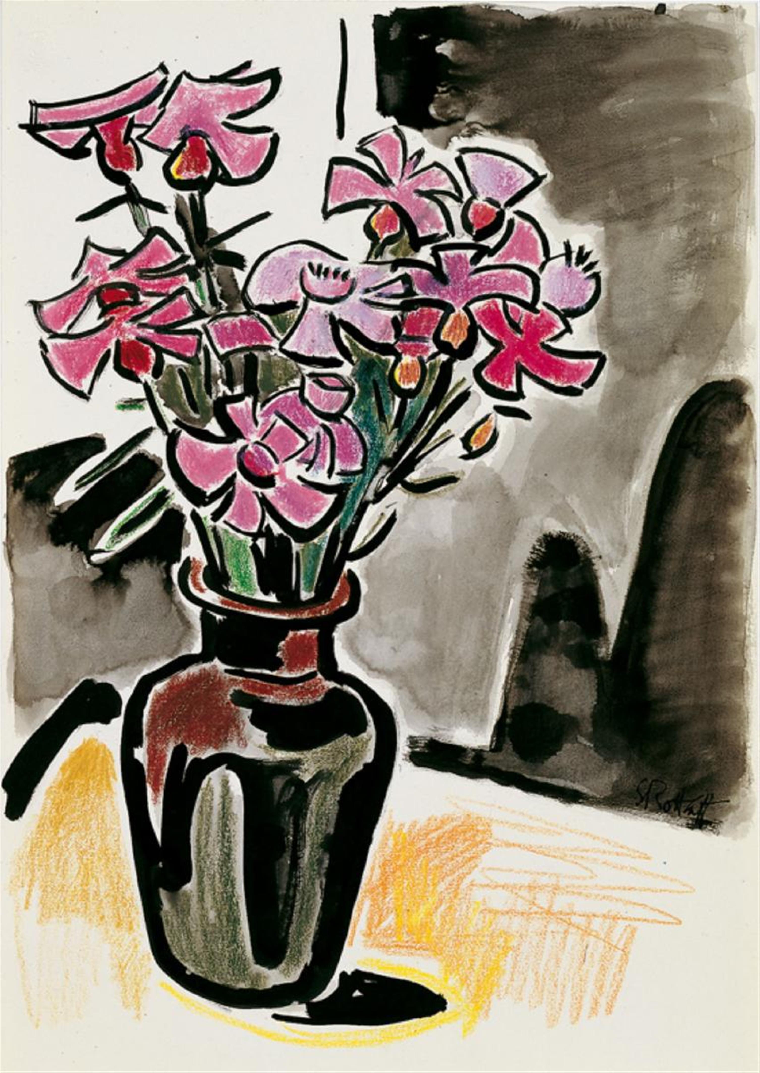 Karl Schmidt-Rottluff - Stilleben mit Anemonen in einer braunen Vase - image-1