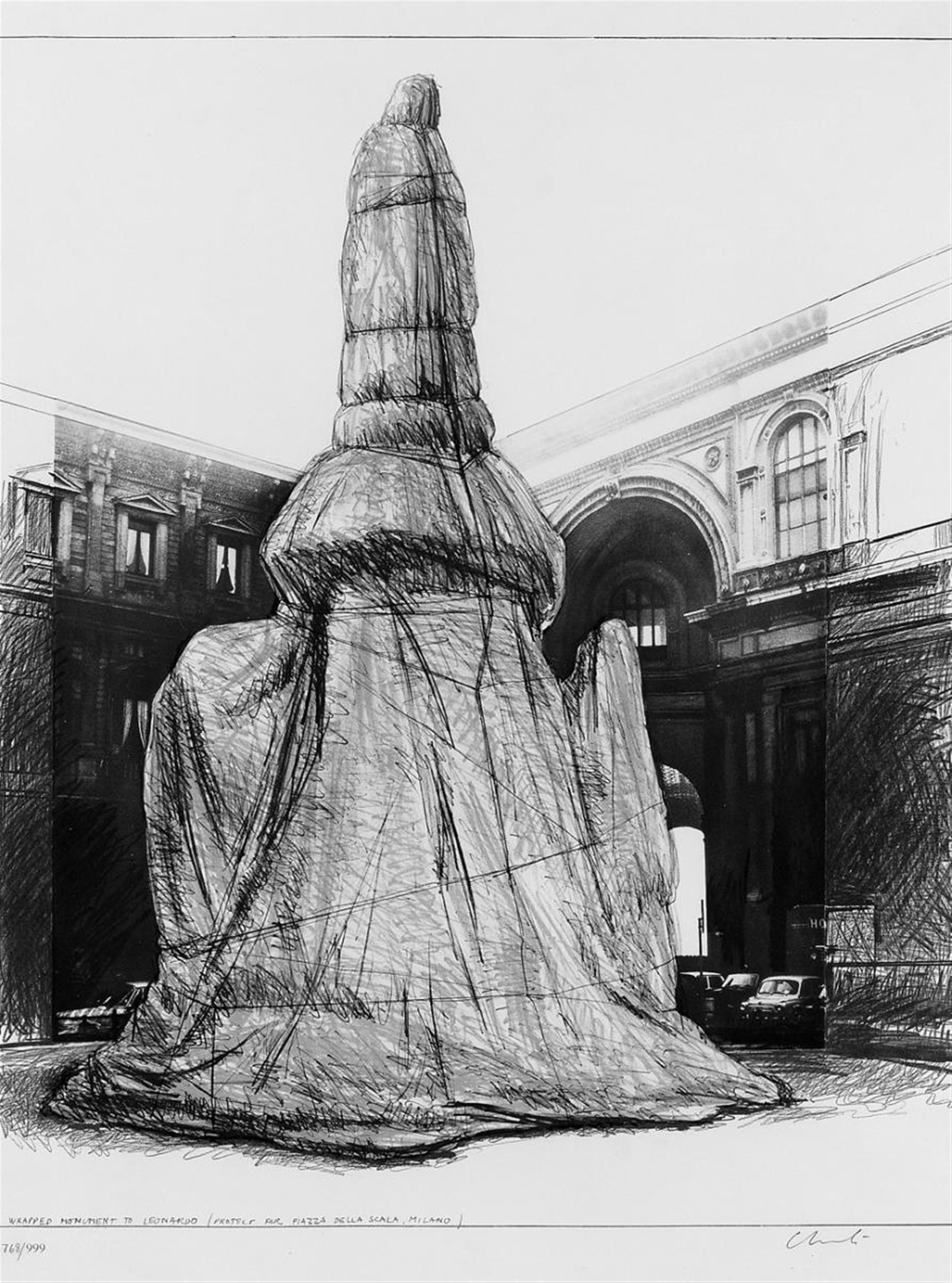 Christo - Wrapped Monument to Leonardo, Project for Piazza della Scala, Milan - image-1