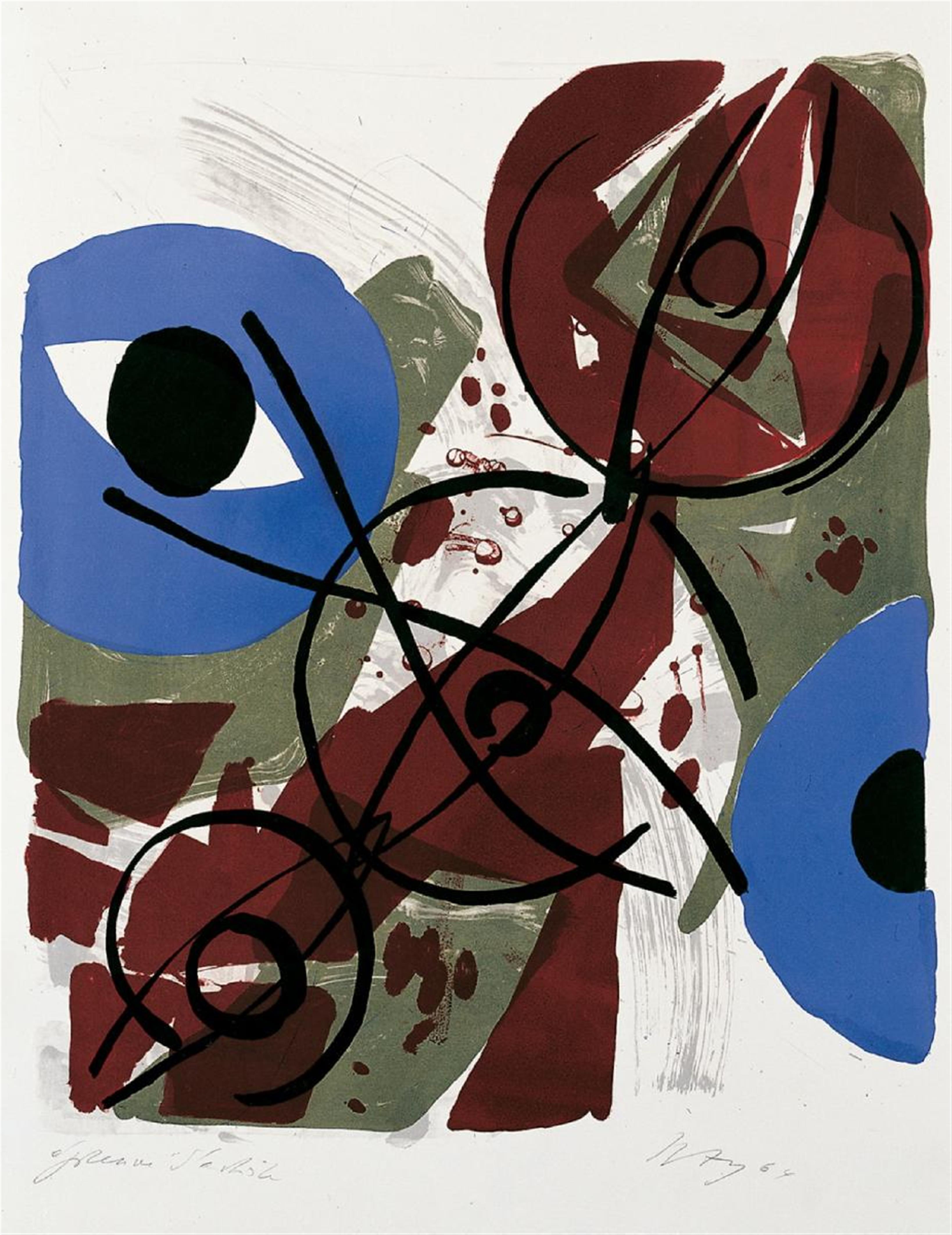 Ernst Wilhelm Nay - Farblitho 1964 - 2: Dominant Blau - image-1