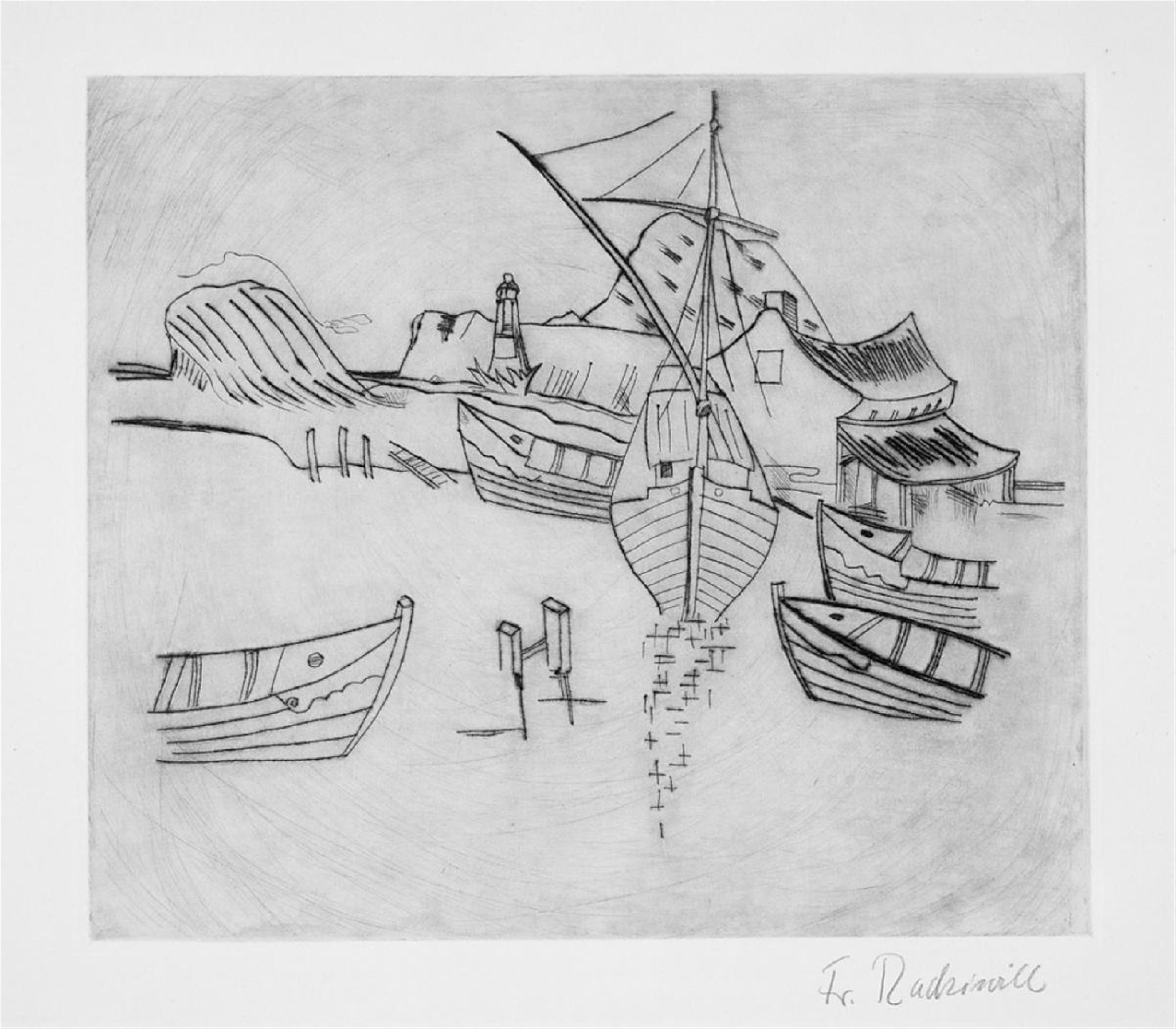Franz Radziwill - Boote im Hafen mit Leuchtbake - image-1