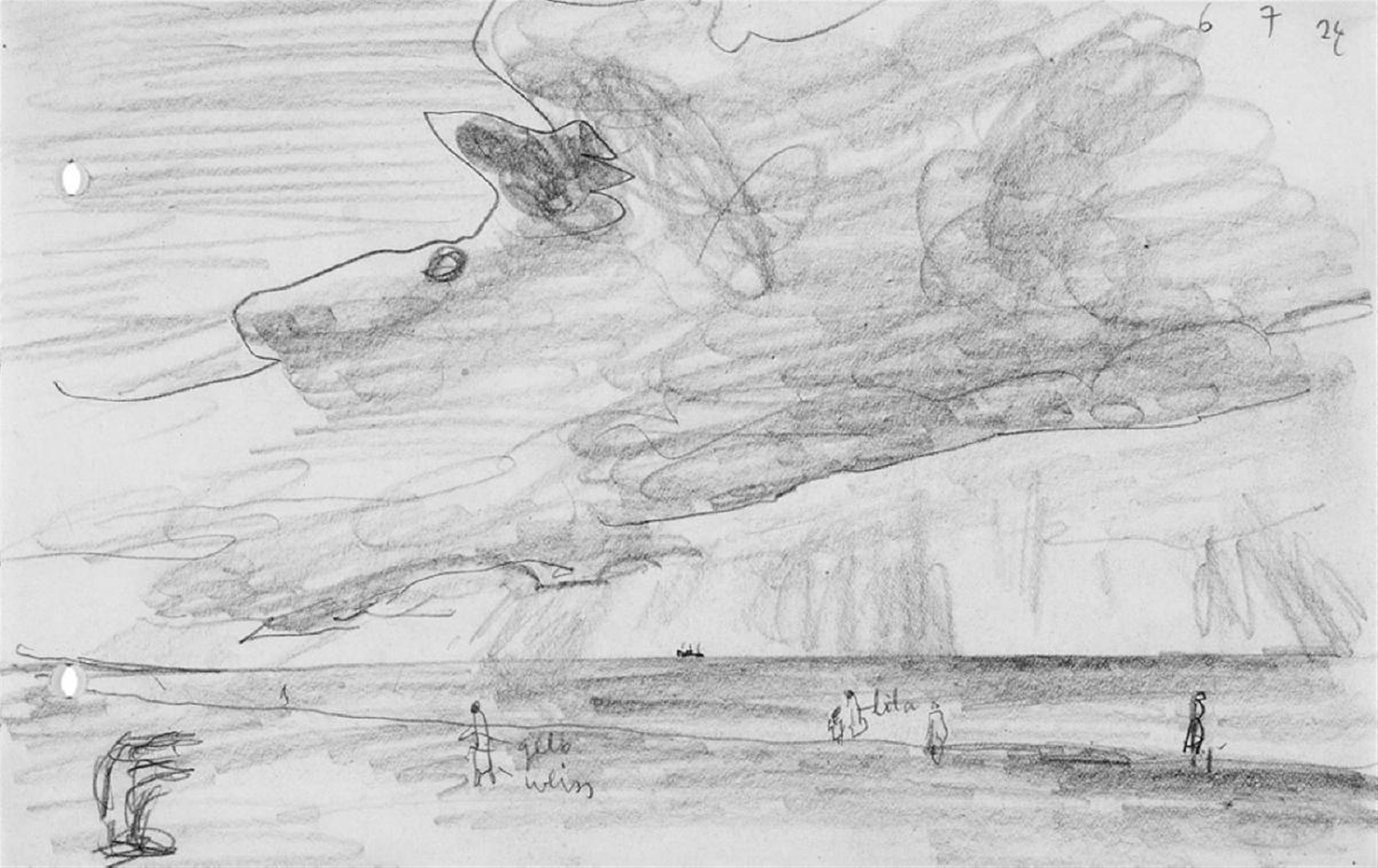 Lyonel Feininger - Küstenlandschaft mit kleinen Figuren und großer Wolke (Ostsee) - image-1