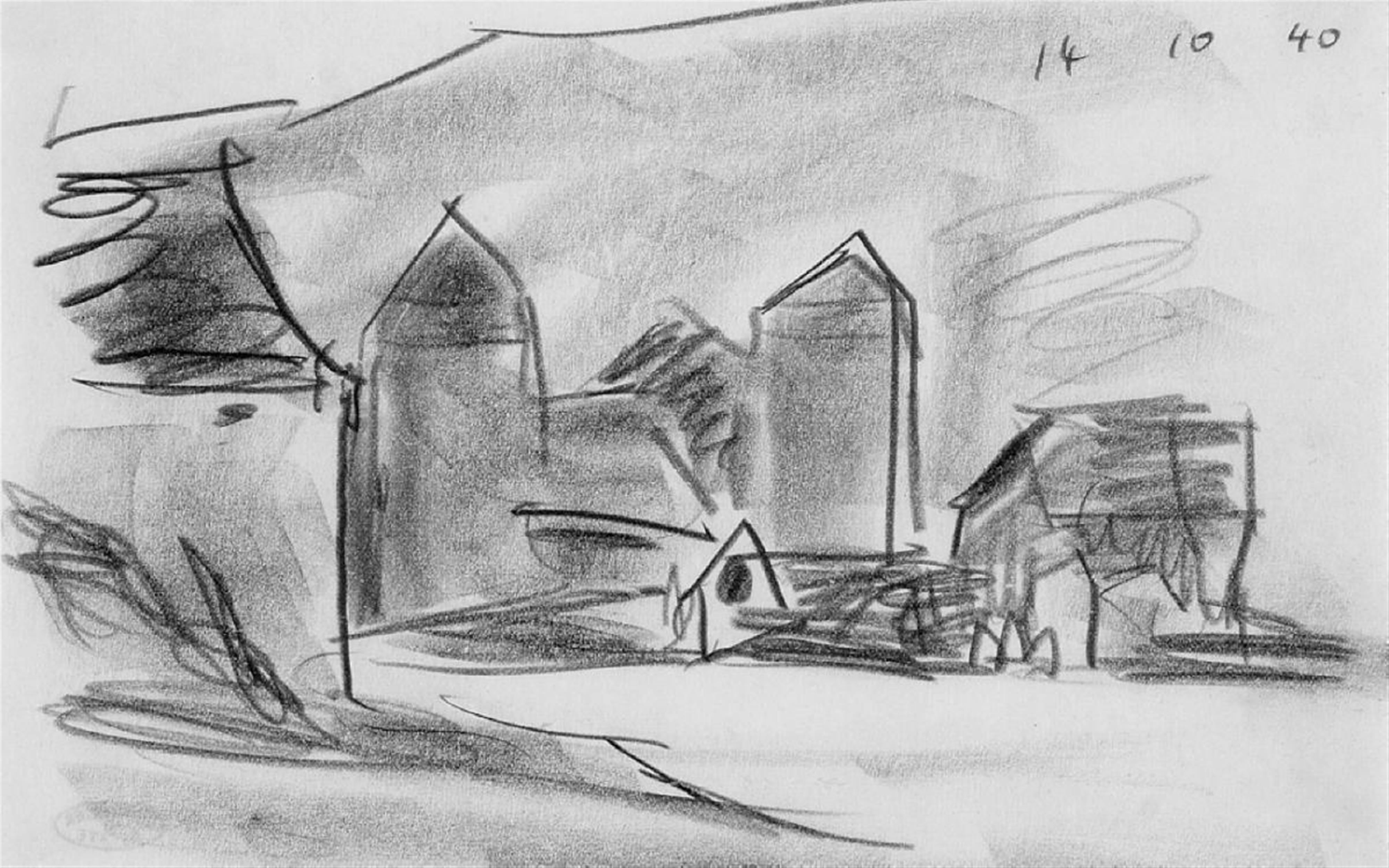 Lyonel Feininger - Farm buildings and two silos (bei Sharon, Connecticut) - image-1