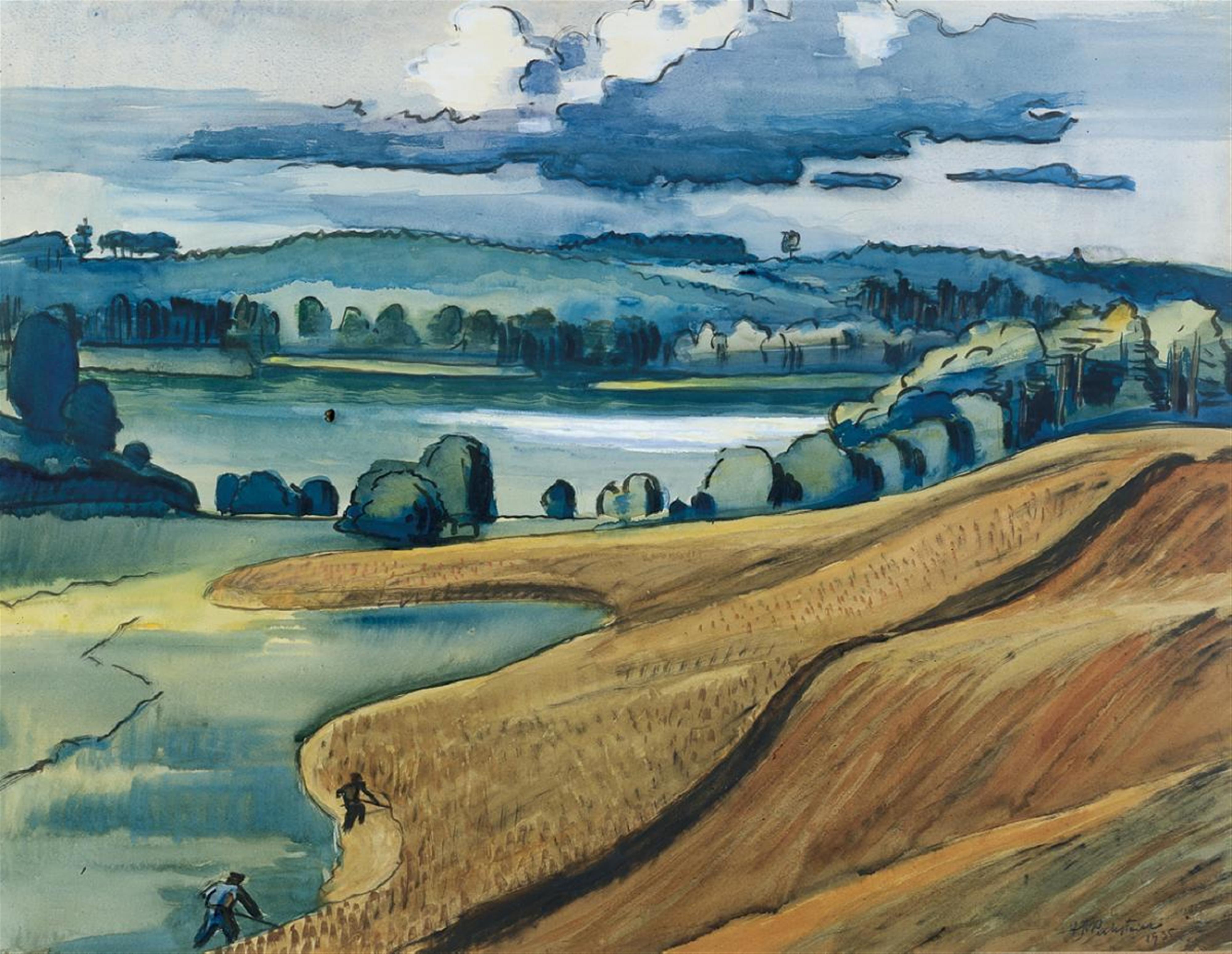 Hermann Max Pechstein - Sommerliche (Mecklenburger) Landschaft mit Getreidefeldern und Schnittern - image-1