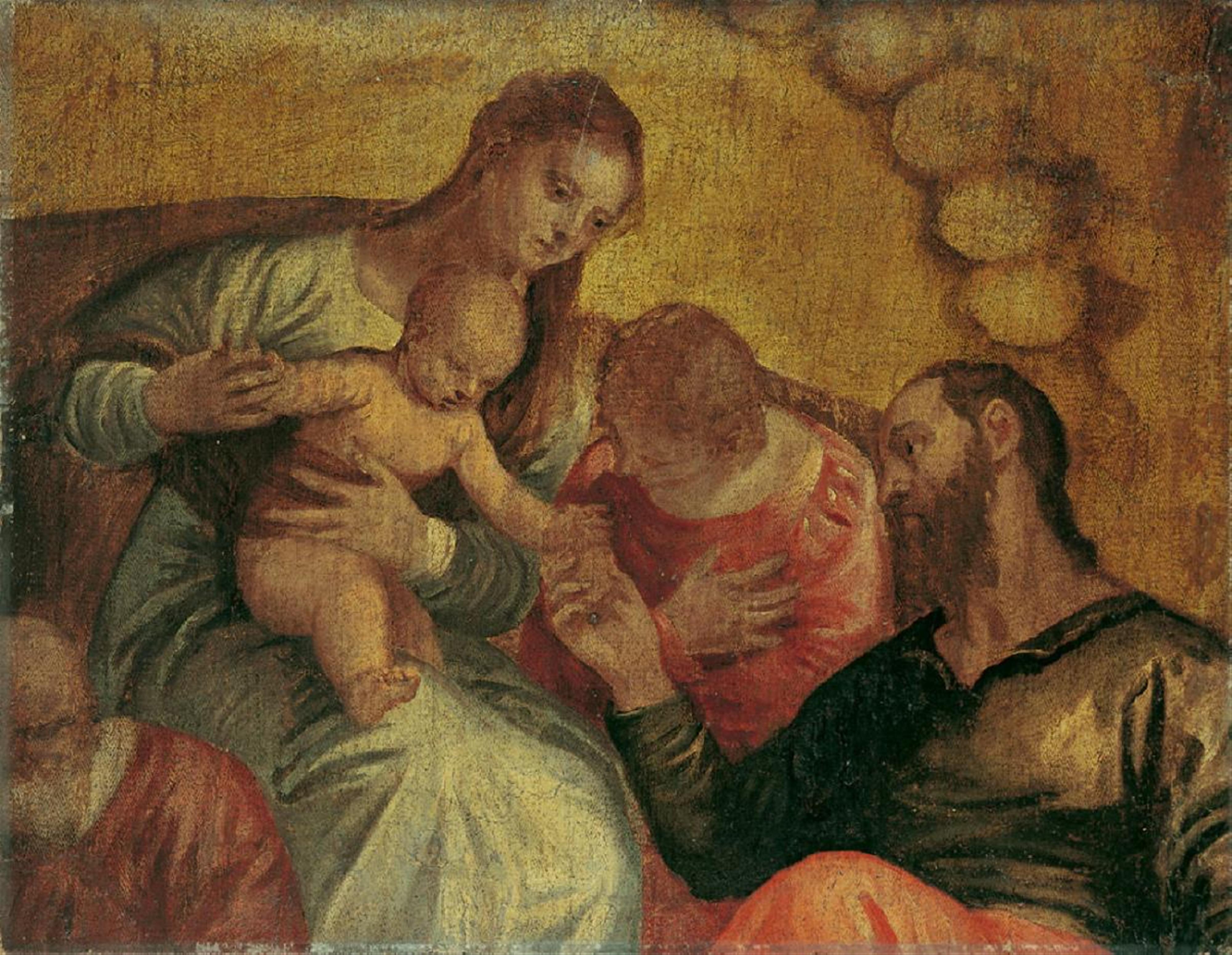 Jacopo Robusti, gen. Tintoretto - MARIA MIT DEM KIND, EINEM ENGEL UND EINEM HEILIGEN. - image-1