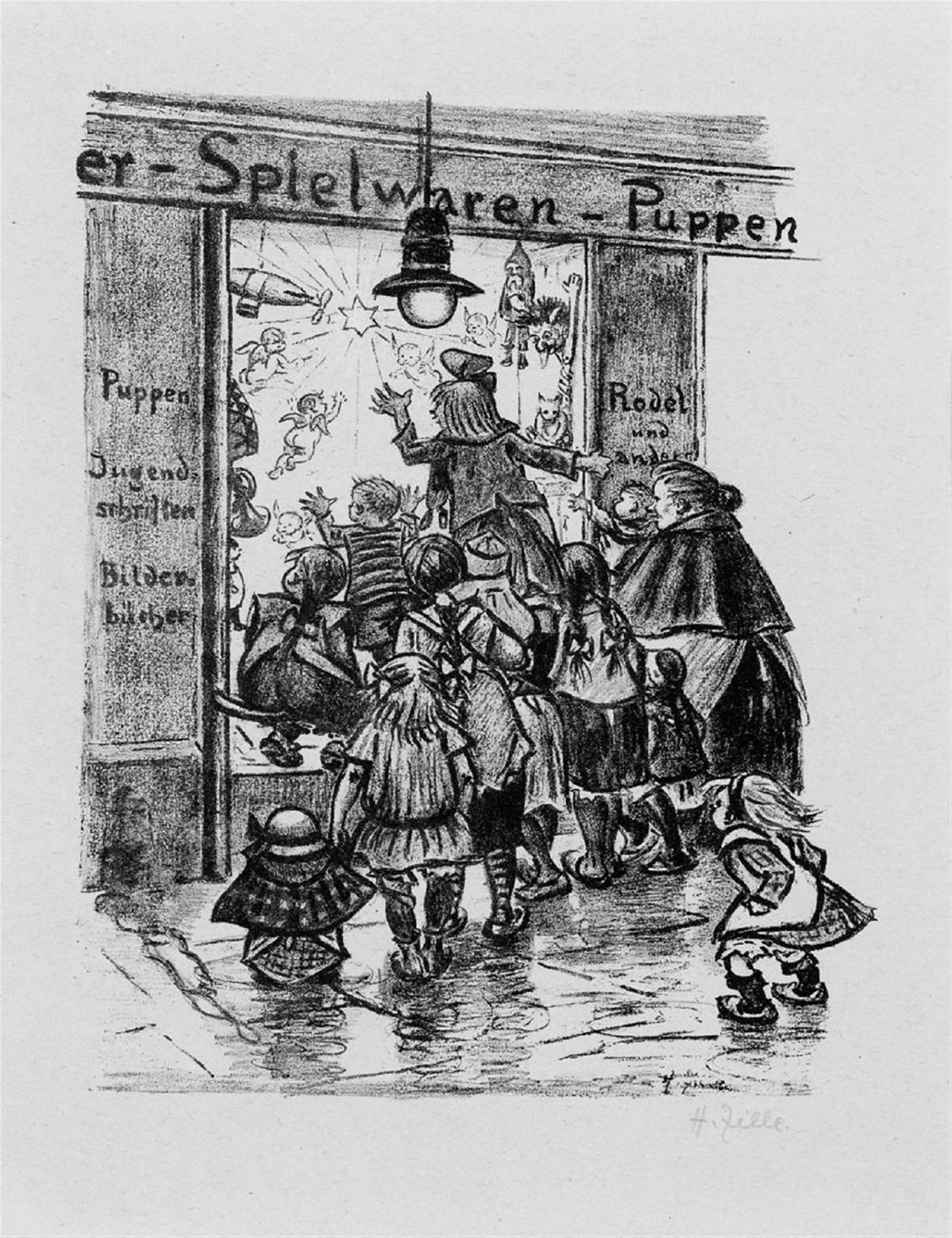 Heinrich Zille - Vor dem Weihnachts-Laden. Kinder beim Kreisspiel - image-1