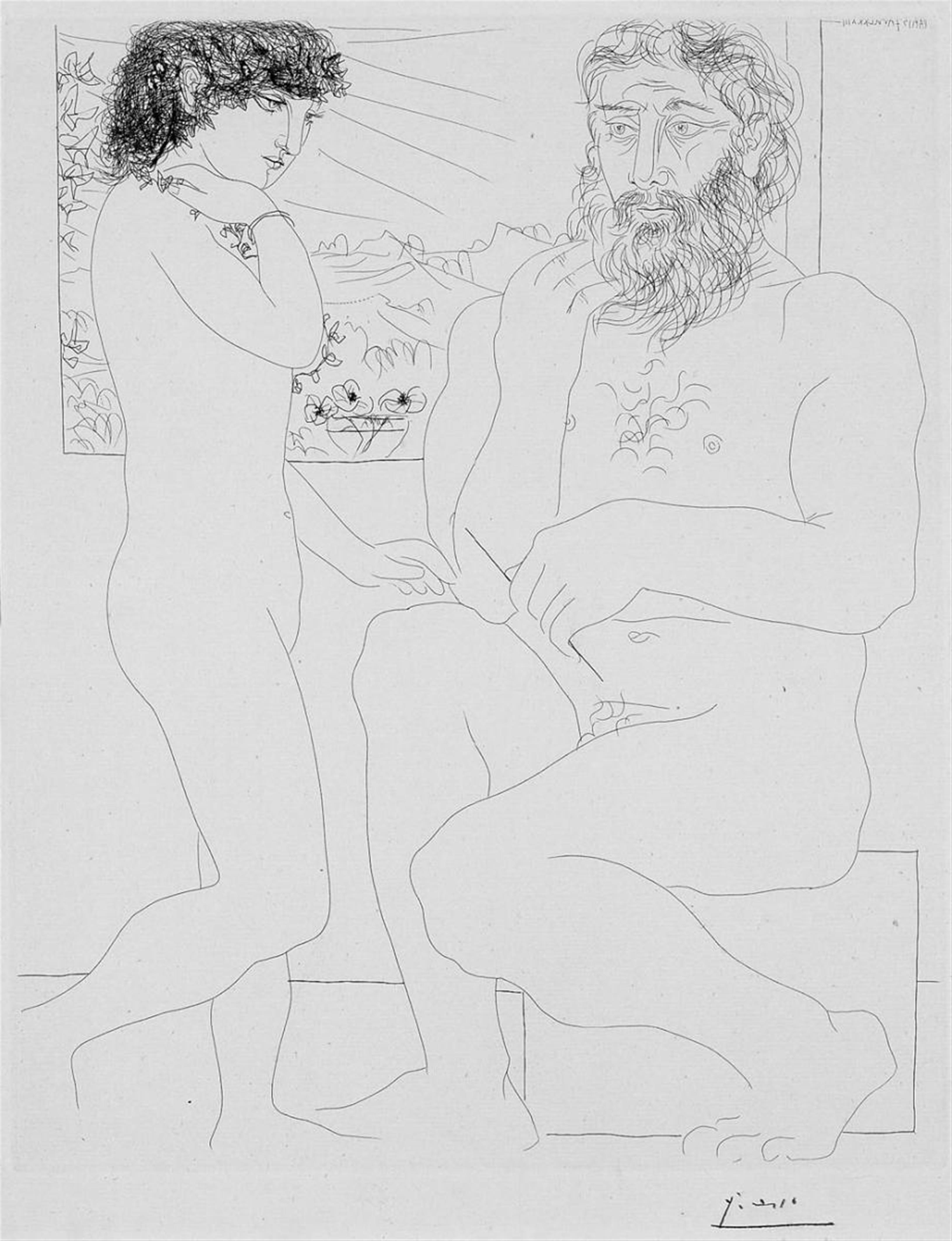 Pablo Picasso - Sculpteur songeant, modèle aux cheveux noirs et bol avec trois anémones - image-1