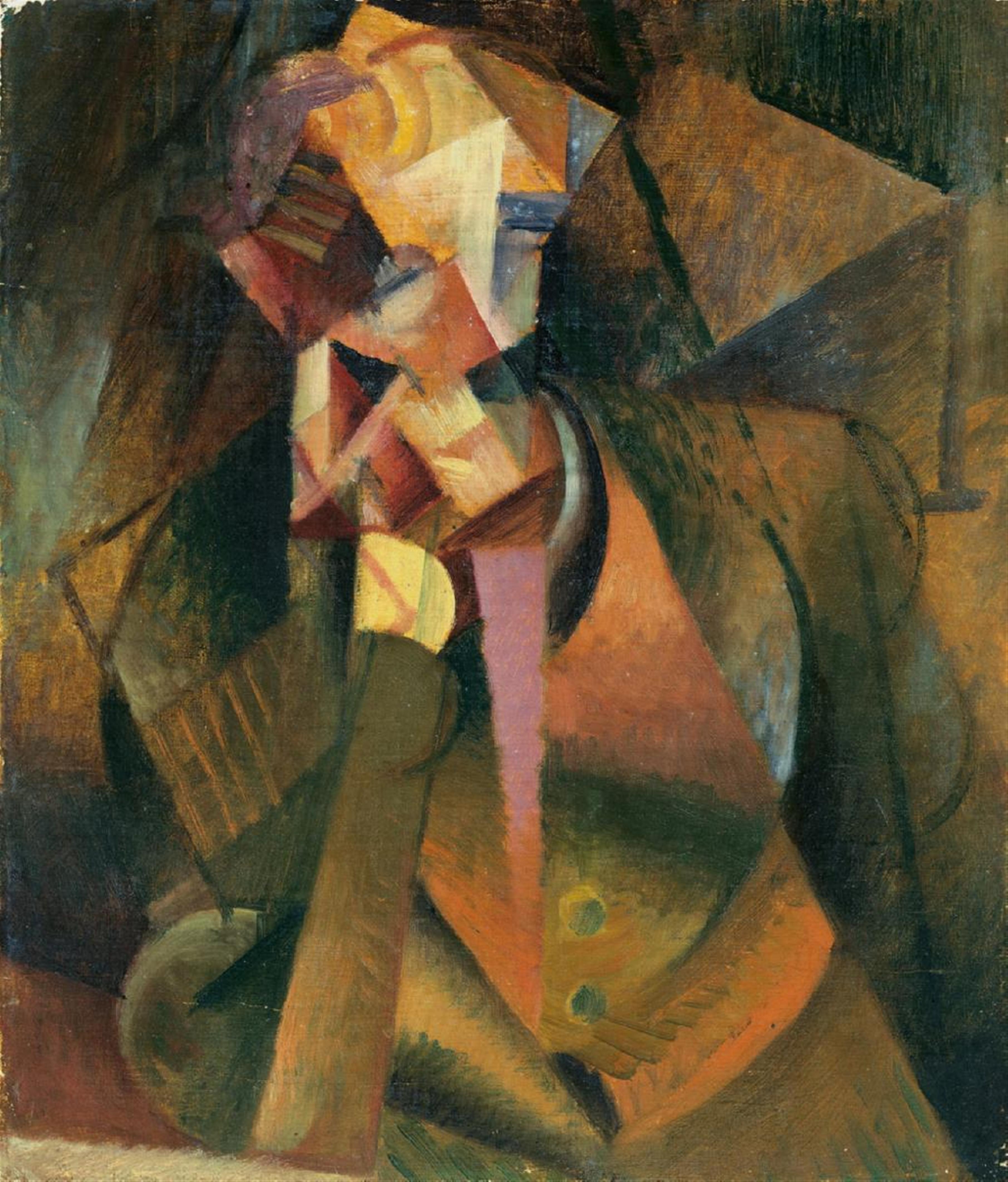 Imre Szobotka - Kubistisches Porträt (Männliches Brustbild mit aufgestütztem Arm) - image-1