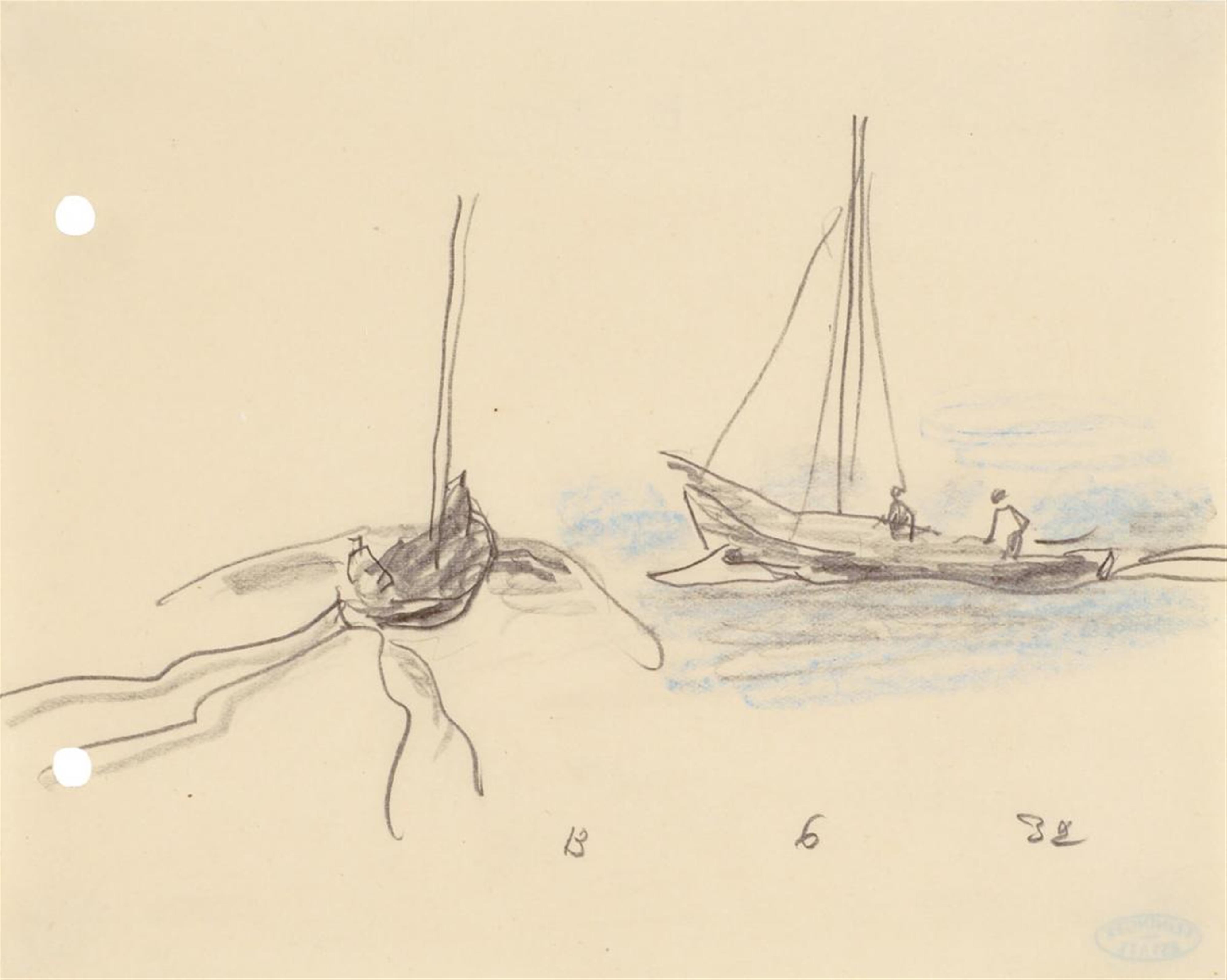 Lyonel Feininger - Zwei kleine Segelboote mit je ein oder zwei Figuren auf dem Fluss - image-1