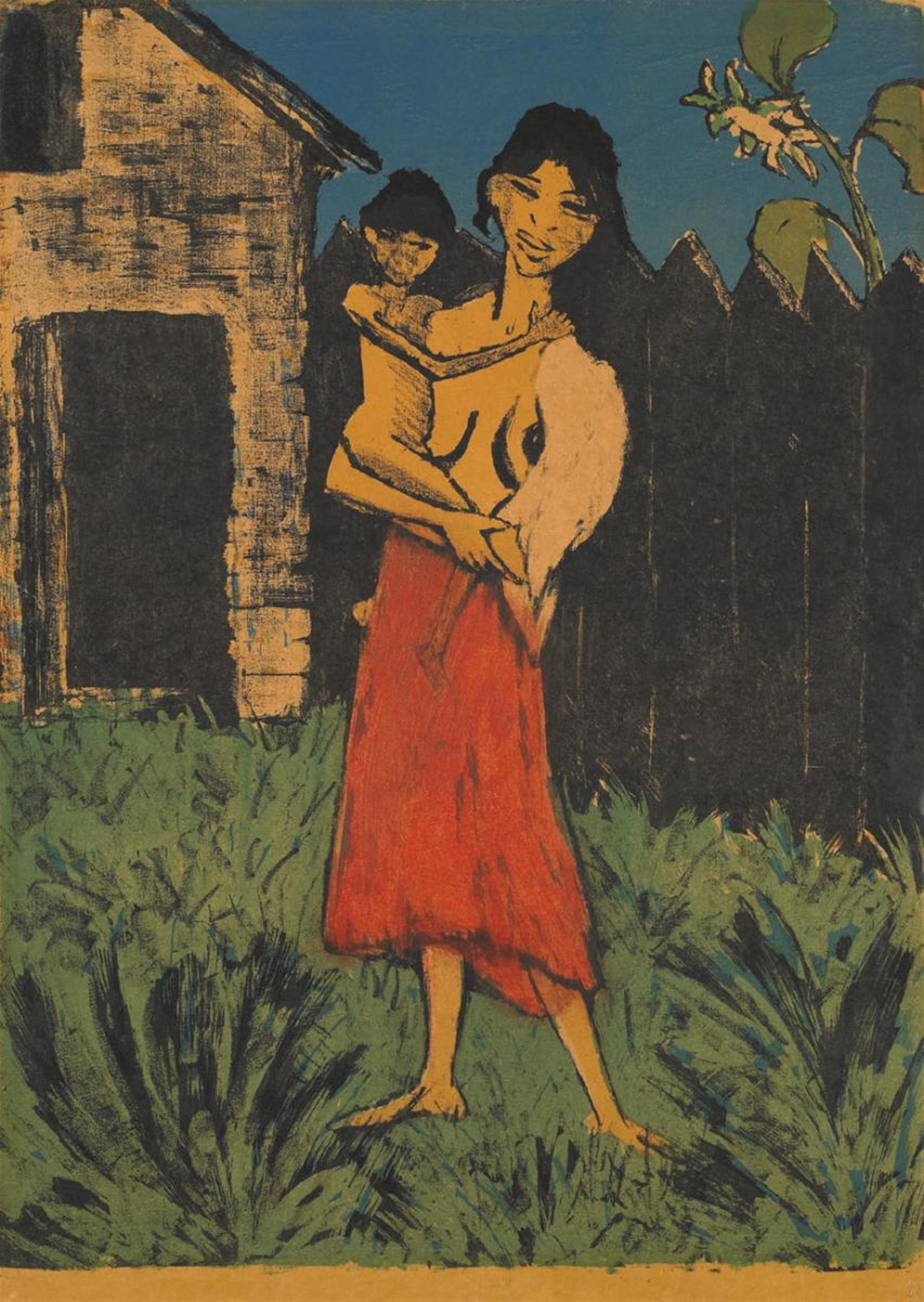 Otto Mueller - Stehende Zigeunerin mit einem Kind auf dem Arm - image-1