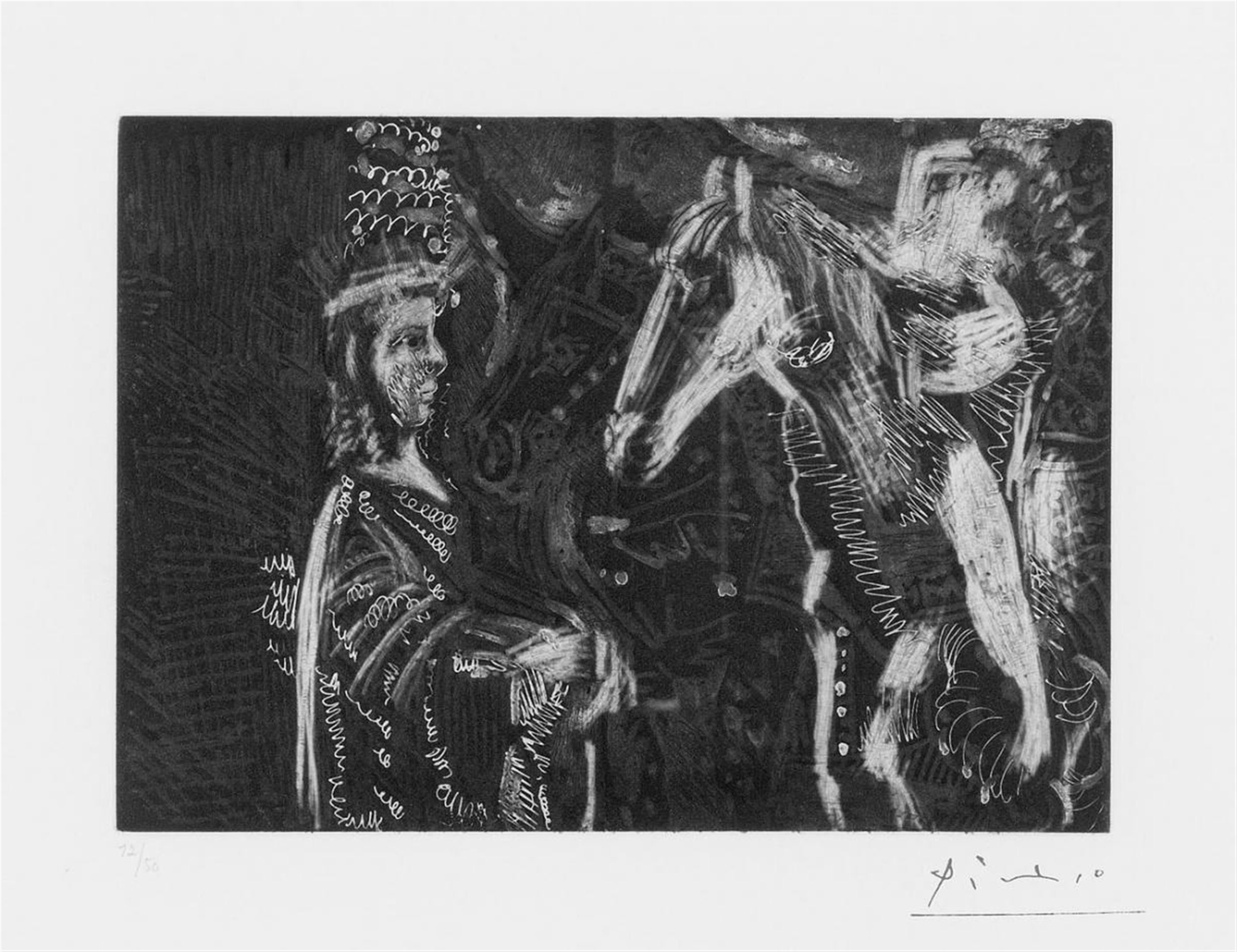 Pablo Picasso - Vieil homme et femme penchée sur l'encolure de son cheval - image-1