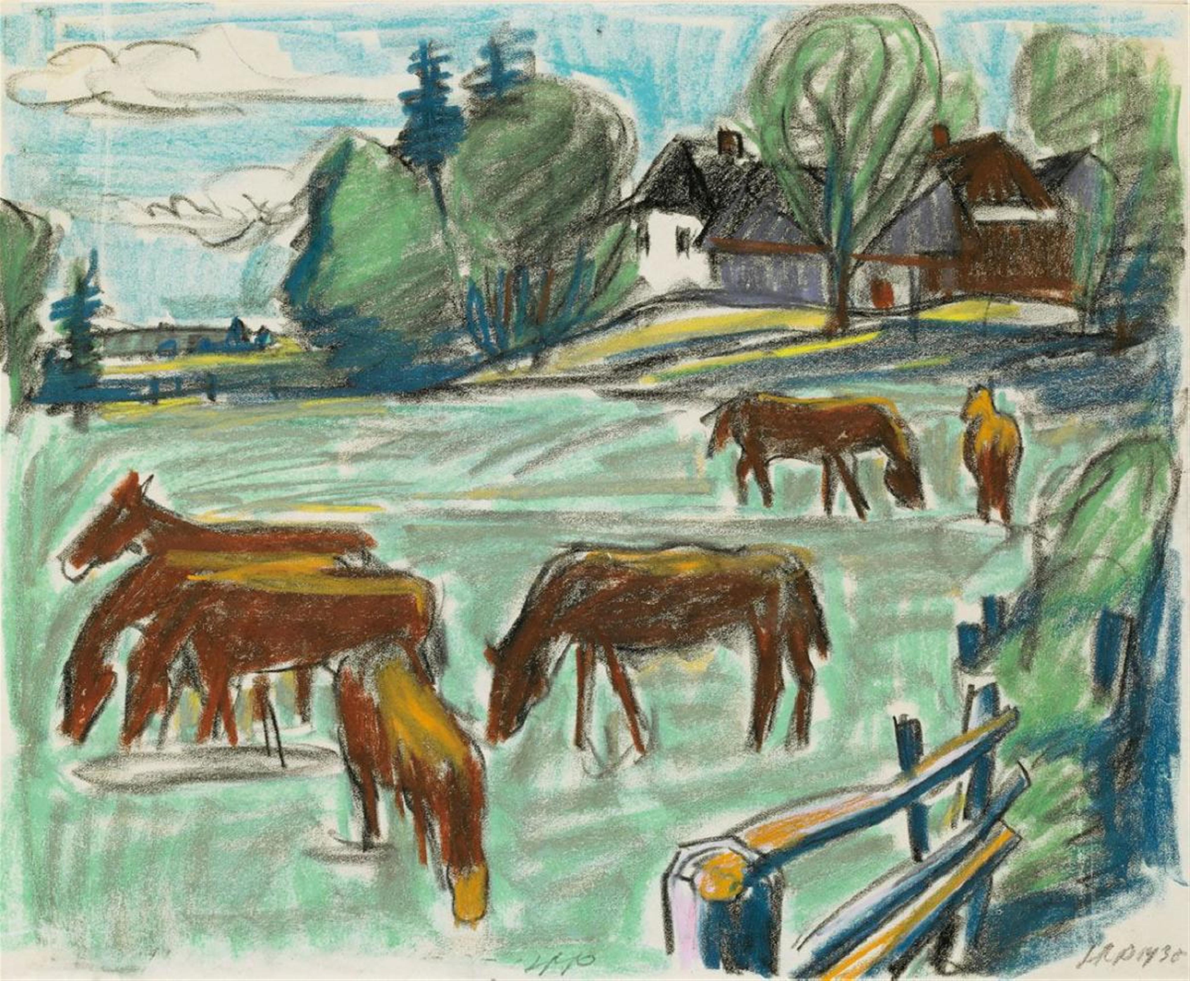 Hermann Max Pechstein - Landschaft mit Pferden auf der Weide - image-1