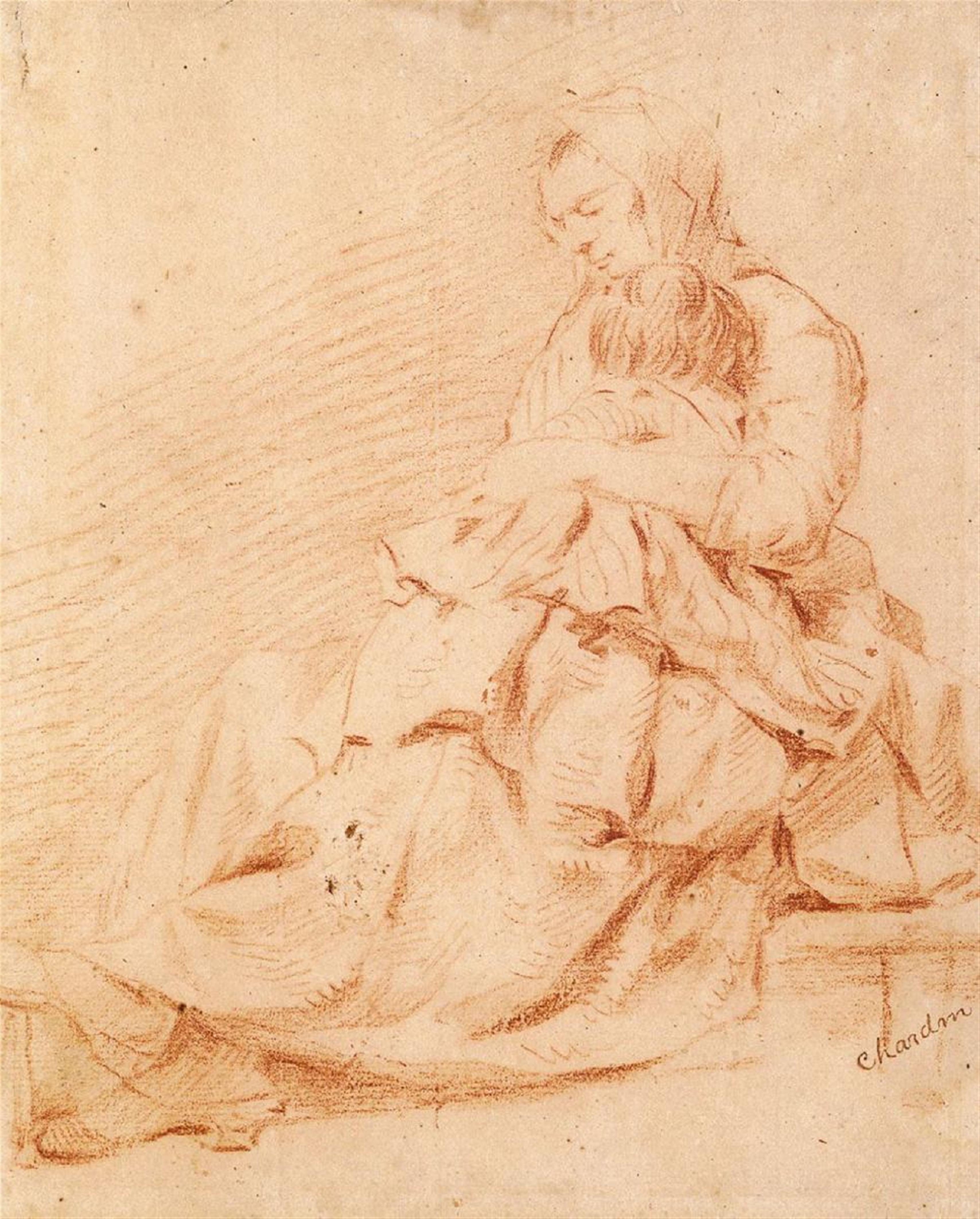 Jean-Baptiste Simeon Chardin, zugeschrieben - SITZENDE MUTTER MIT KIND. - image-1