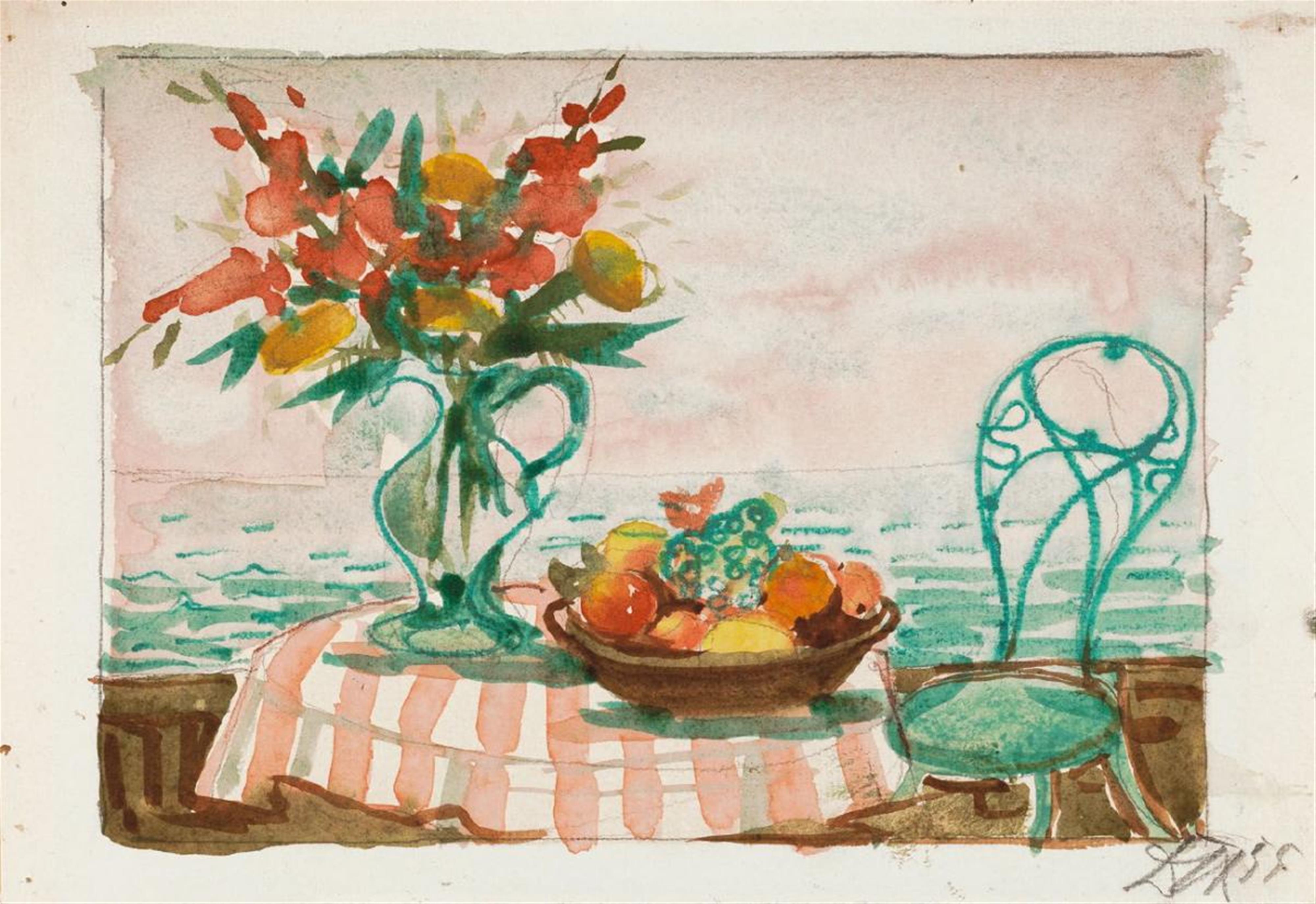 Otto Dix - Stilleben mit Blumen und Früchten auf einem Tisch am See - image-1