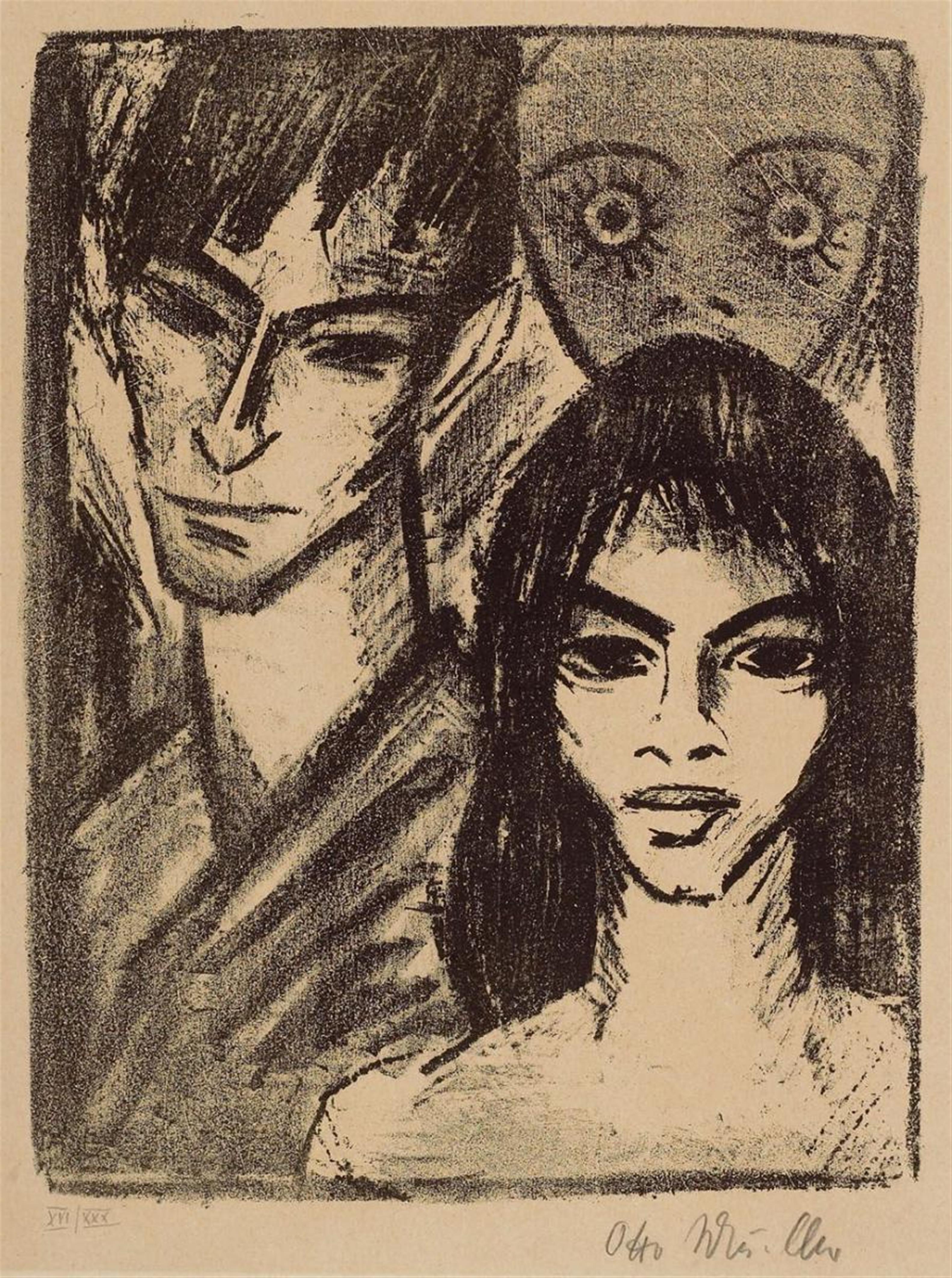 Otto Mueller - Selbstbildnis mit Modell und Maske (Paar mit Maske) - image-1