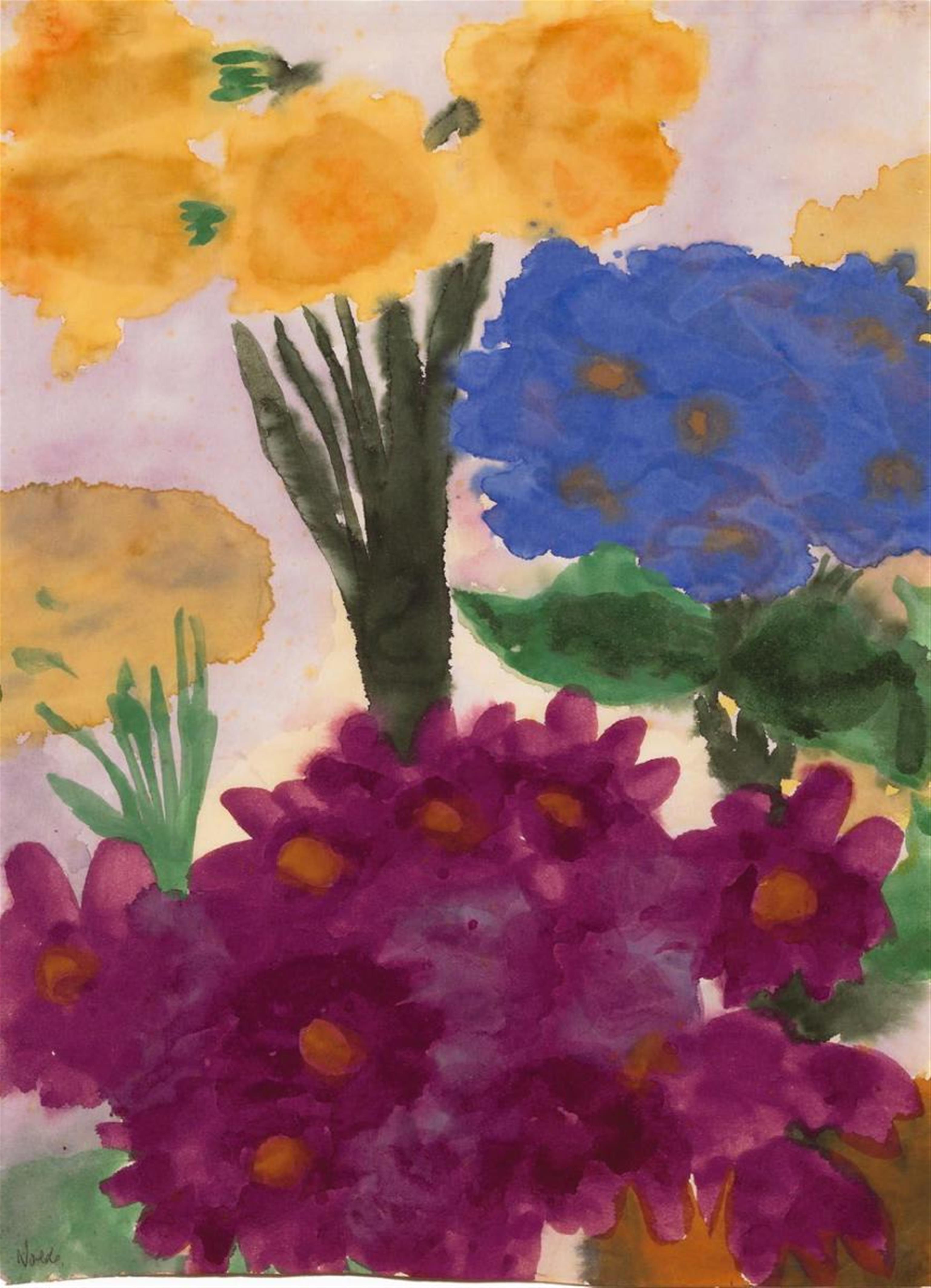 Emil Nolde - Blumenstilleben (Blaue, dunkelrote und gelbe Blüten) - image-1