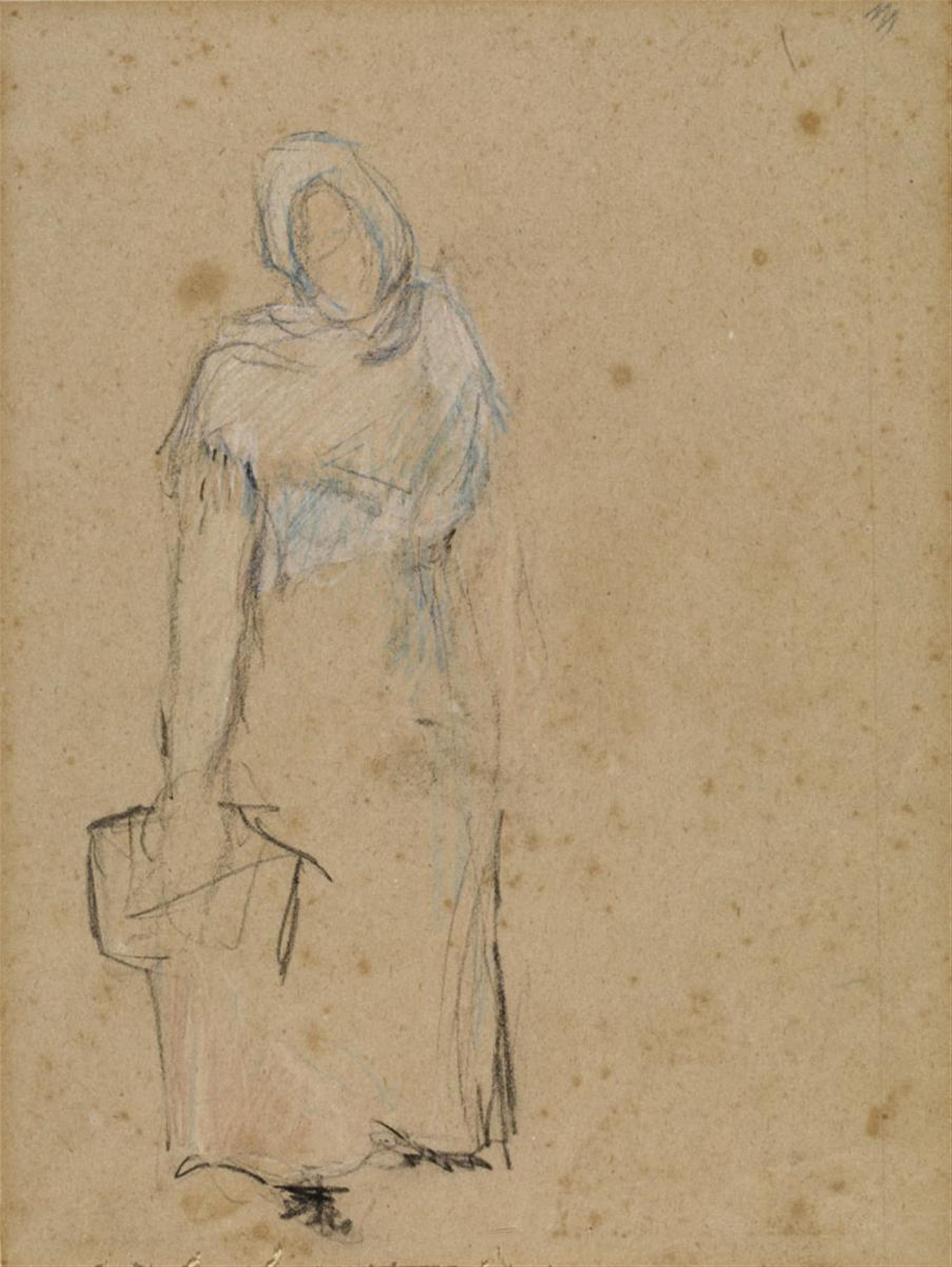 Paul Gauguin - Studie, Frau mit Korb (Verso: Figurenskizzen) - image-1
