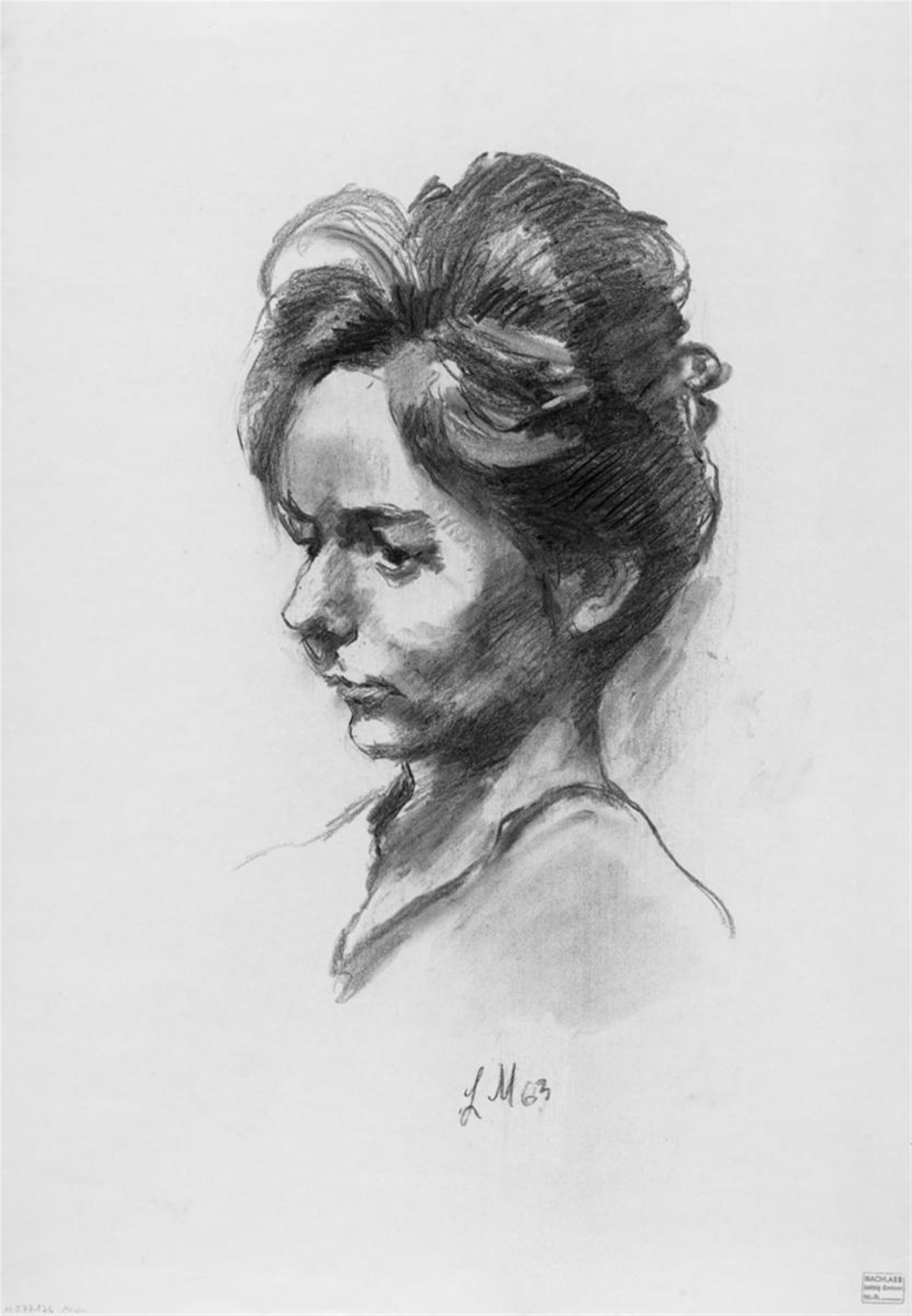 Ludwig Meidner - Weibliches Kopfporträt. Rückseitig Porträt A. Schröder - image-1