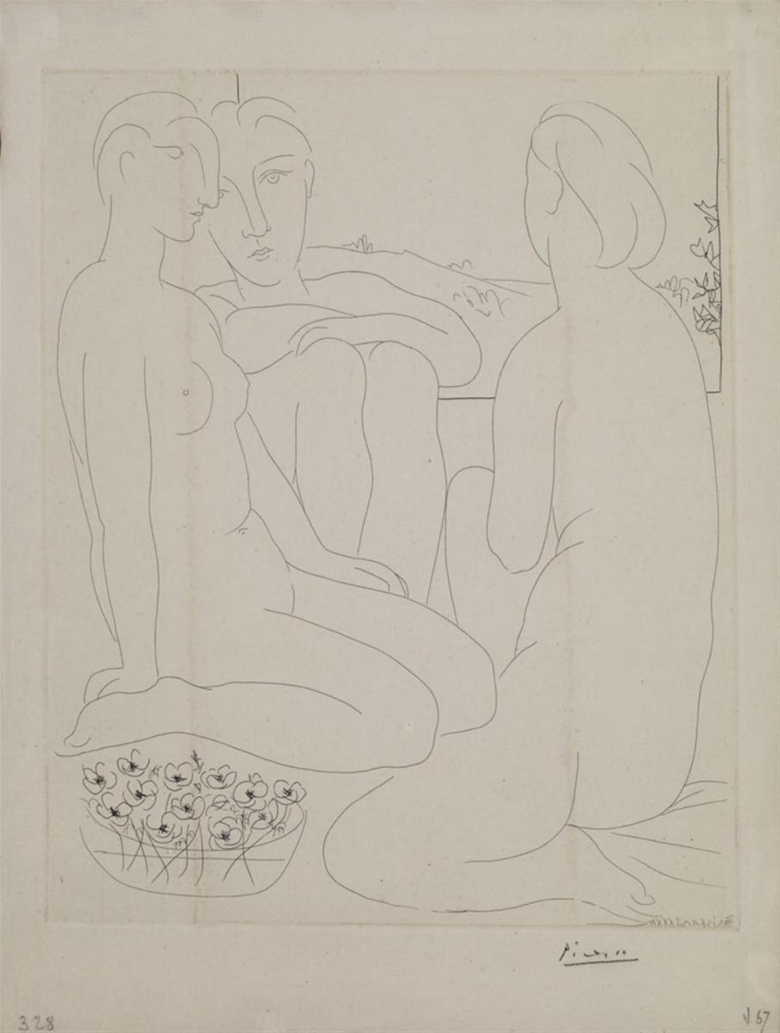 Pablo Picasso - Trois Femmes nues et une coupe d'anémones - image-1