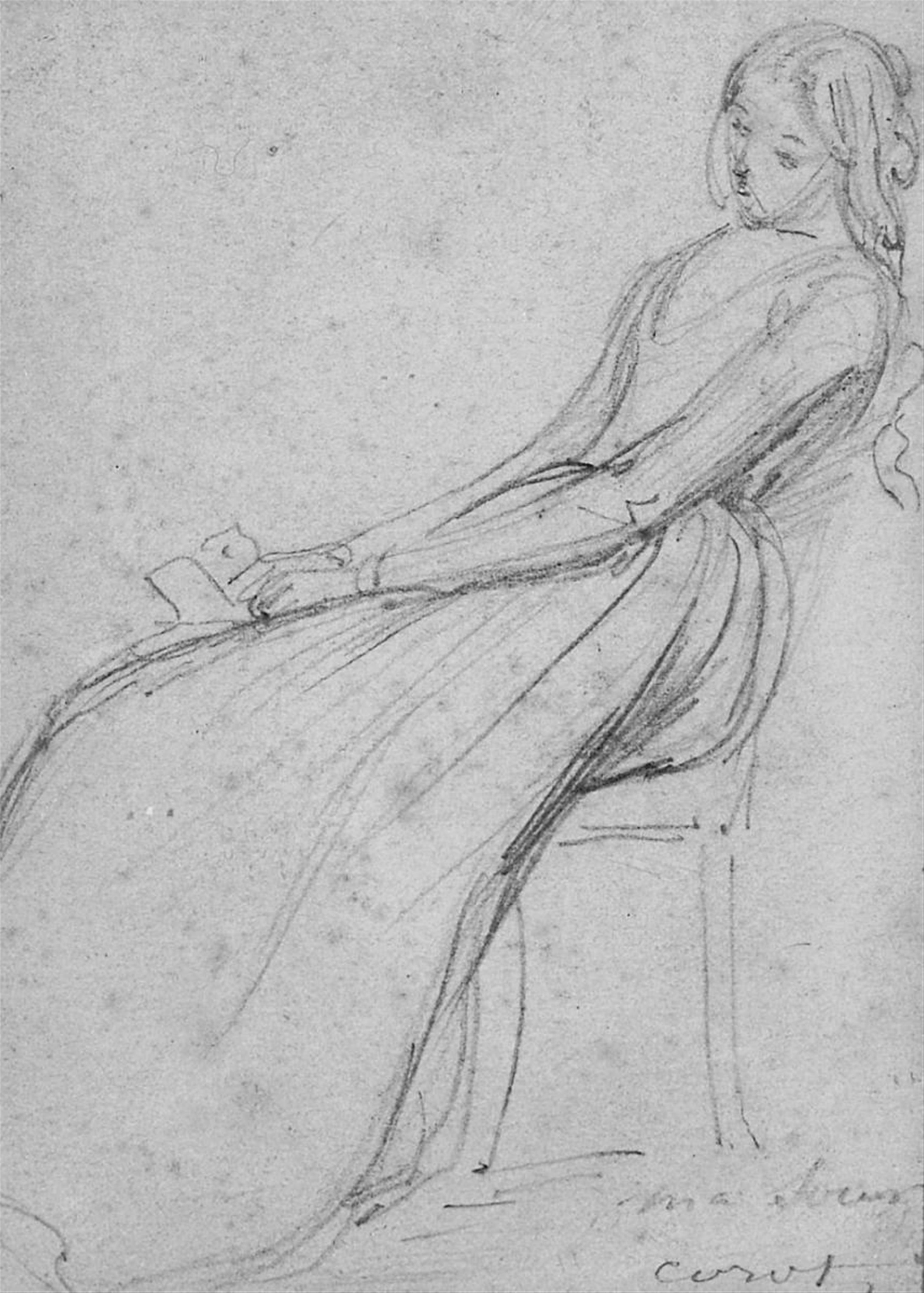 Jean Baptiste Camille Corot - SITZENDE JUNGE FRAU MIT BUCH. - image-1
