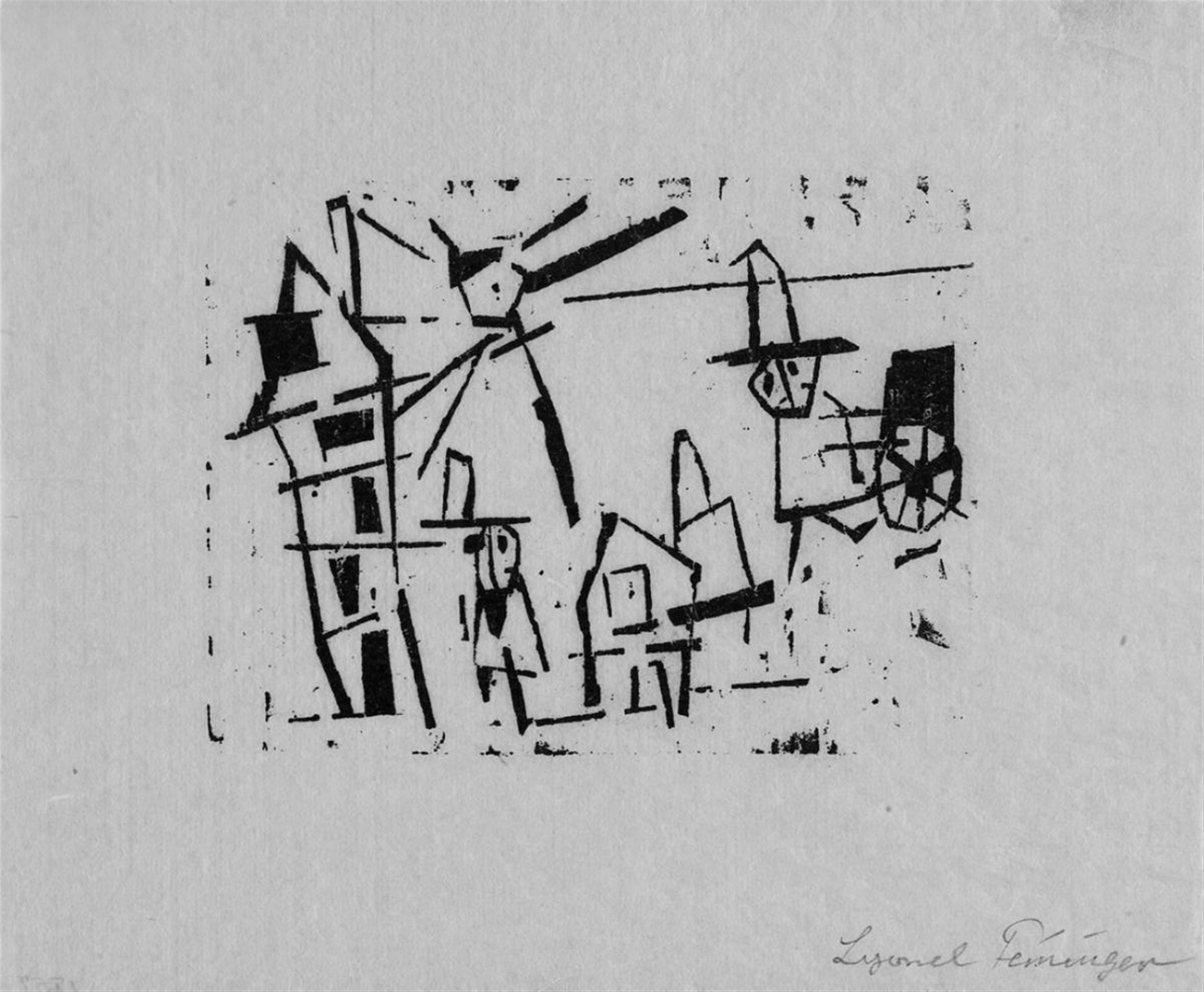 Lyonel Feininger - Männer, Häuser, Laterne und Schiebkaren - image-1