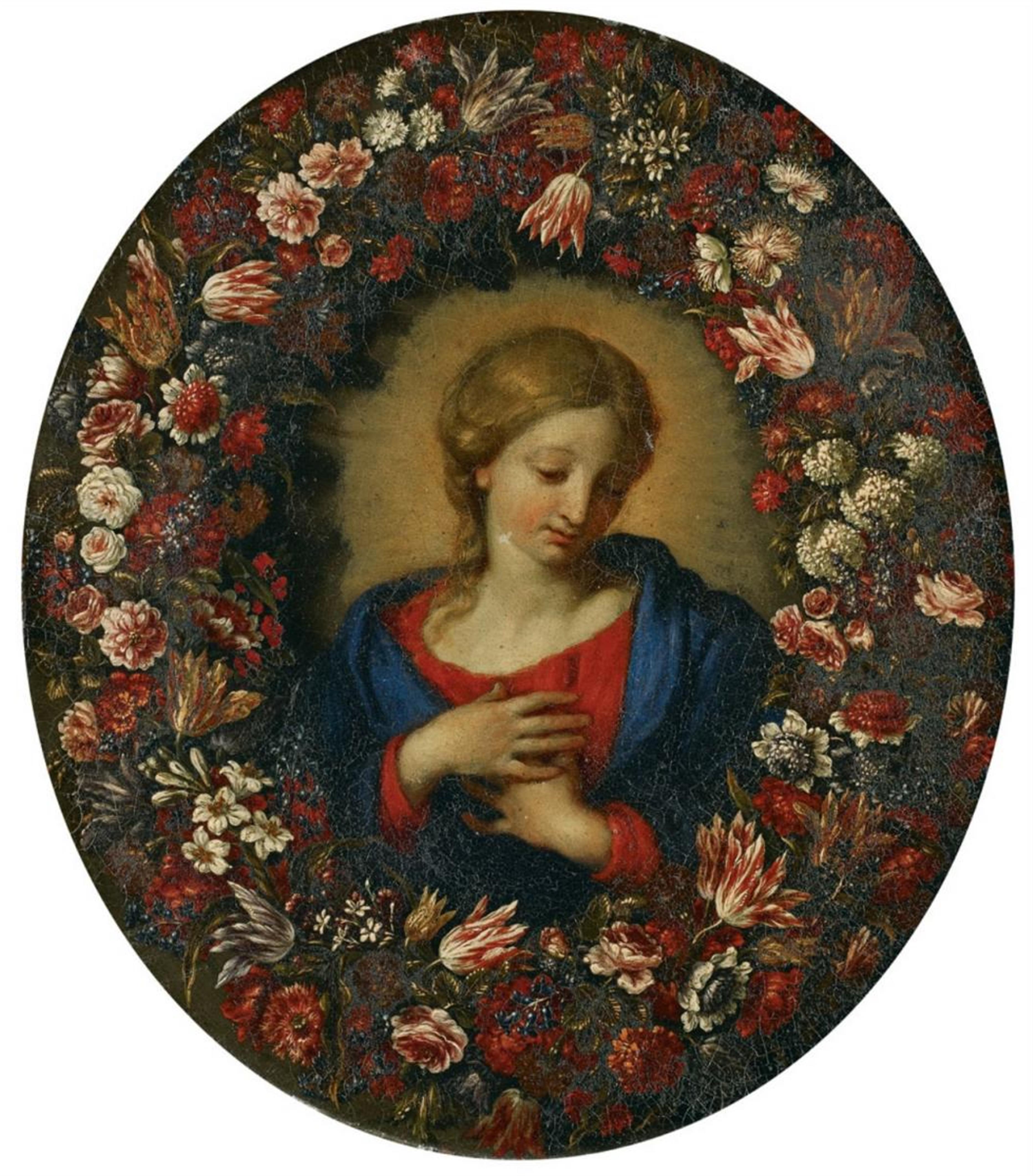 Italian School, 17th century - A PAIR OF FLOWER GARLANDS WITH MARIA AND THE ANGEL OF THE ANNUNCIATION - image-2
