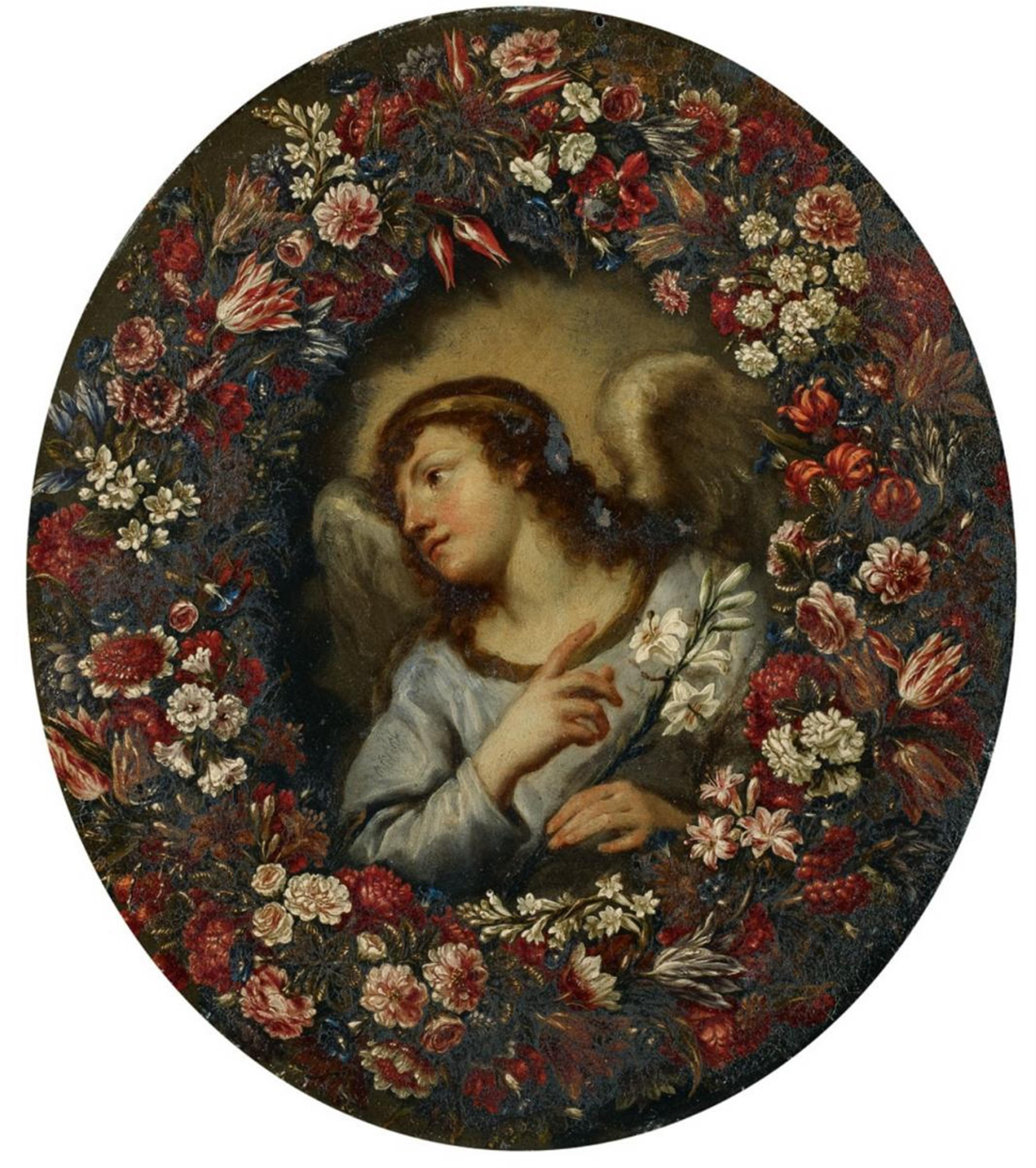Italienischer Meister des 17. Jahrhunderts - PAAR BLUMENGIRLANDEN MIT MARIA UND DEM VERKÜNDIGUNGSENGEL - image-1
