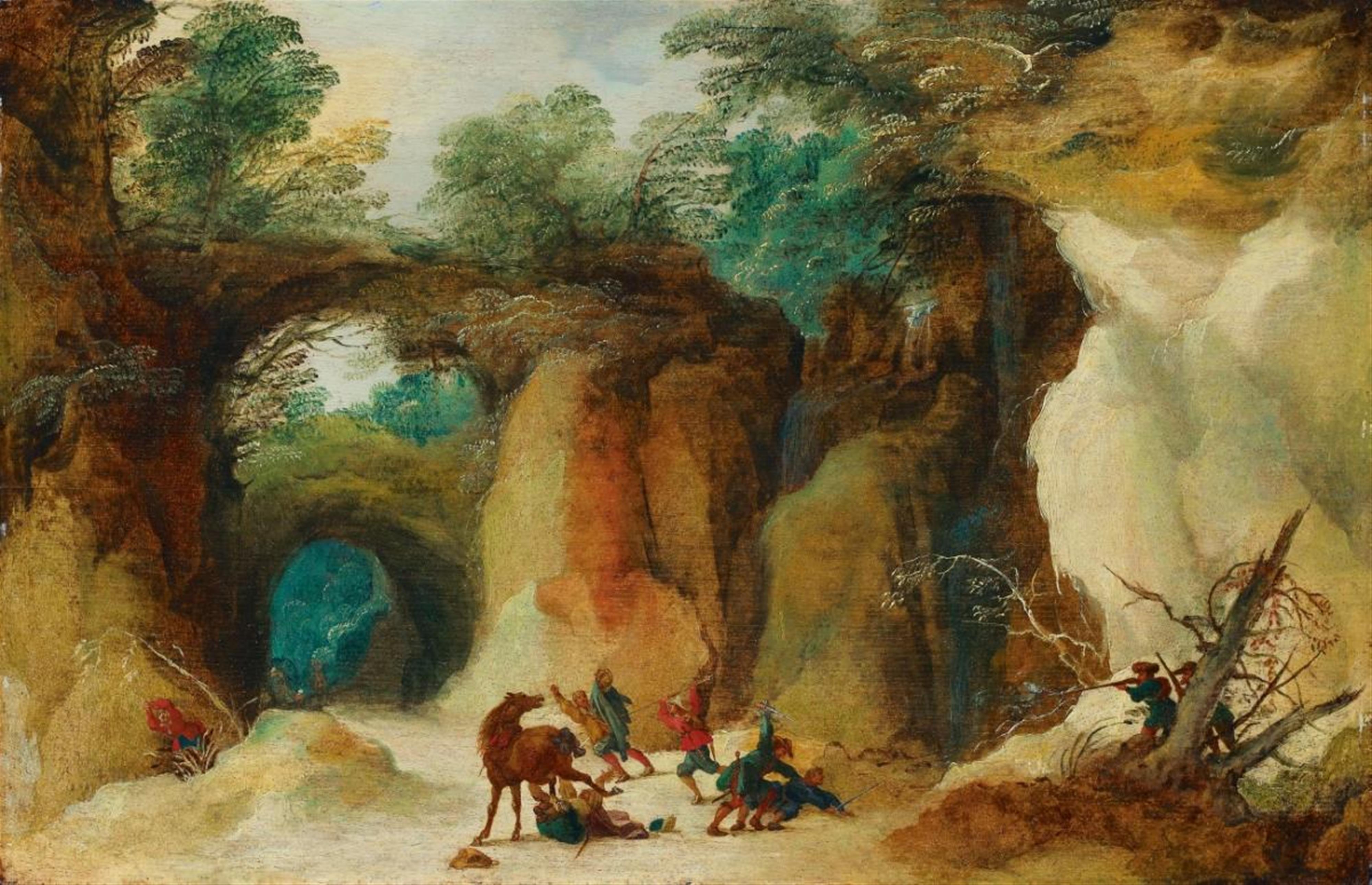 Joos de Momper and PIETER SNAYERS - ROCKY LANDSCAPE WITH AN AMBUSH - image-1