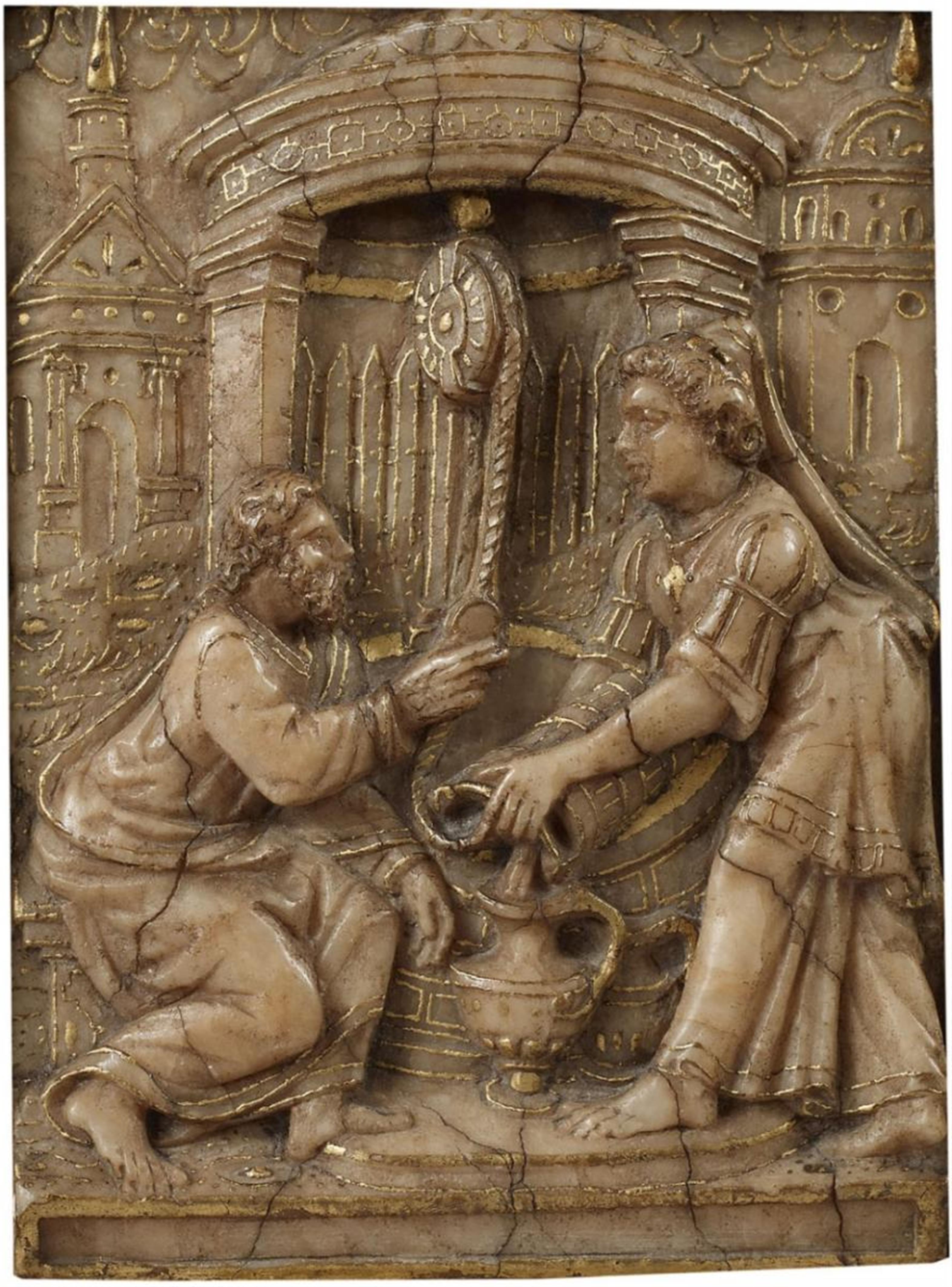 An alabaster relief group of CHRIST AND THE SAMARITAN WOMAN AT THE WELL - image-1