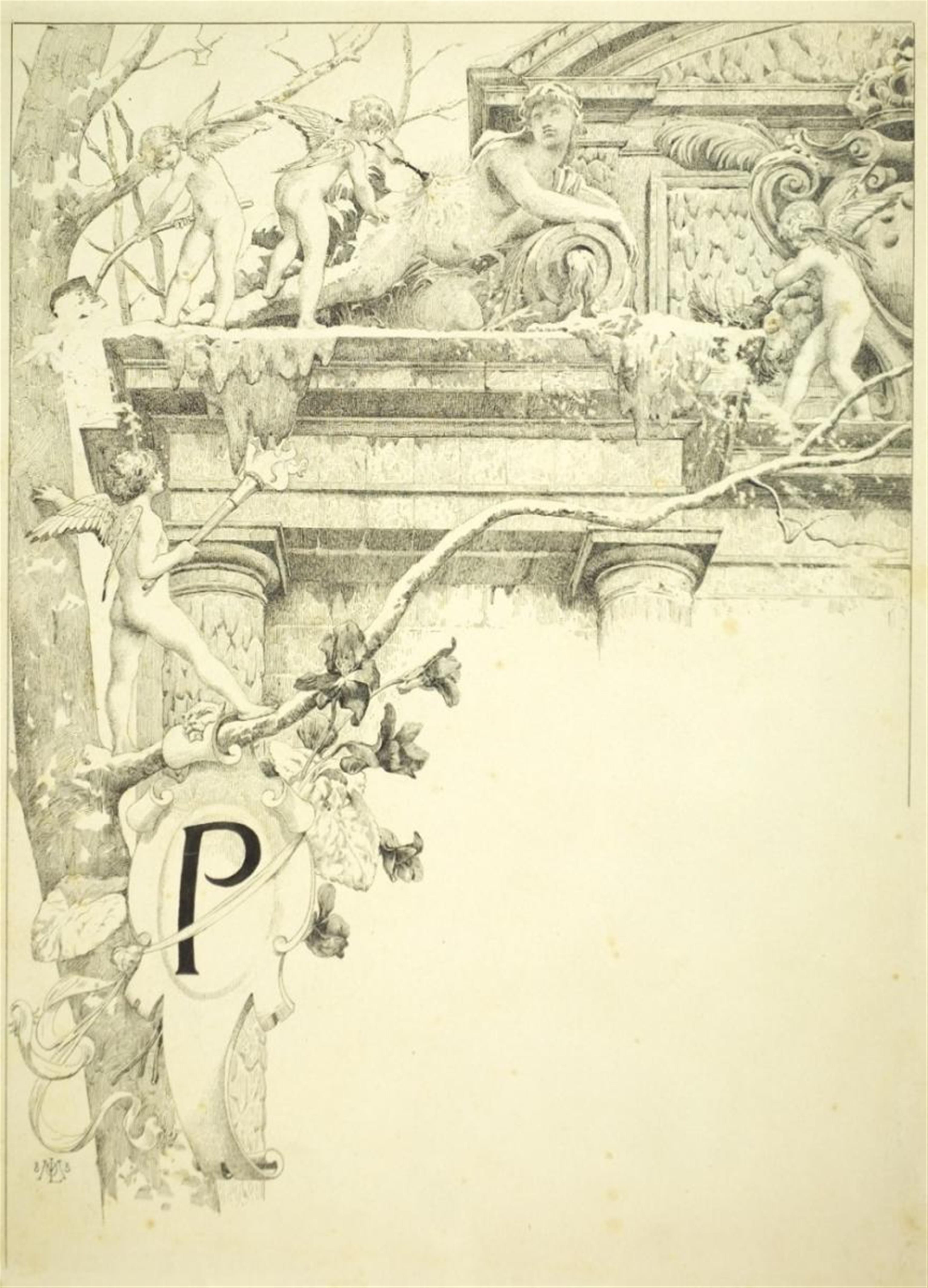 Luc Olivier Merson - DESIGN FOR A BOOK ILLUSTRATION WITH THE LETTER P - image-1