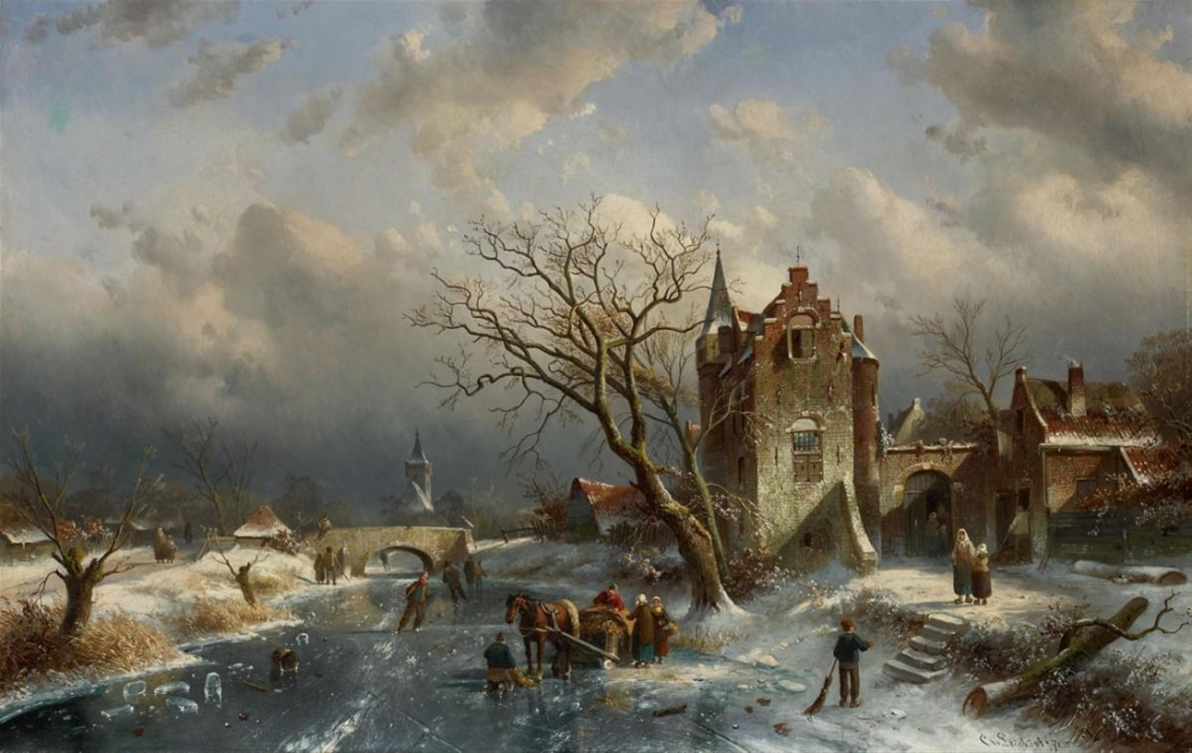 Charles Leickert - WINTER LANDSCAPE WITH A VILLAGE - image-1
