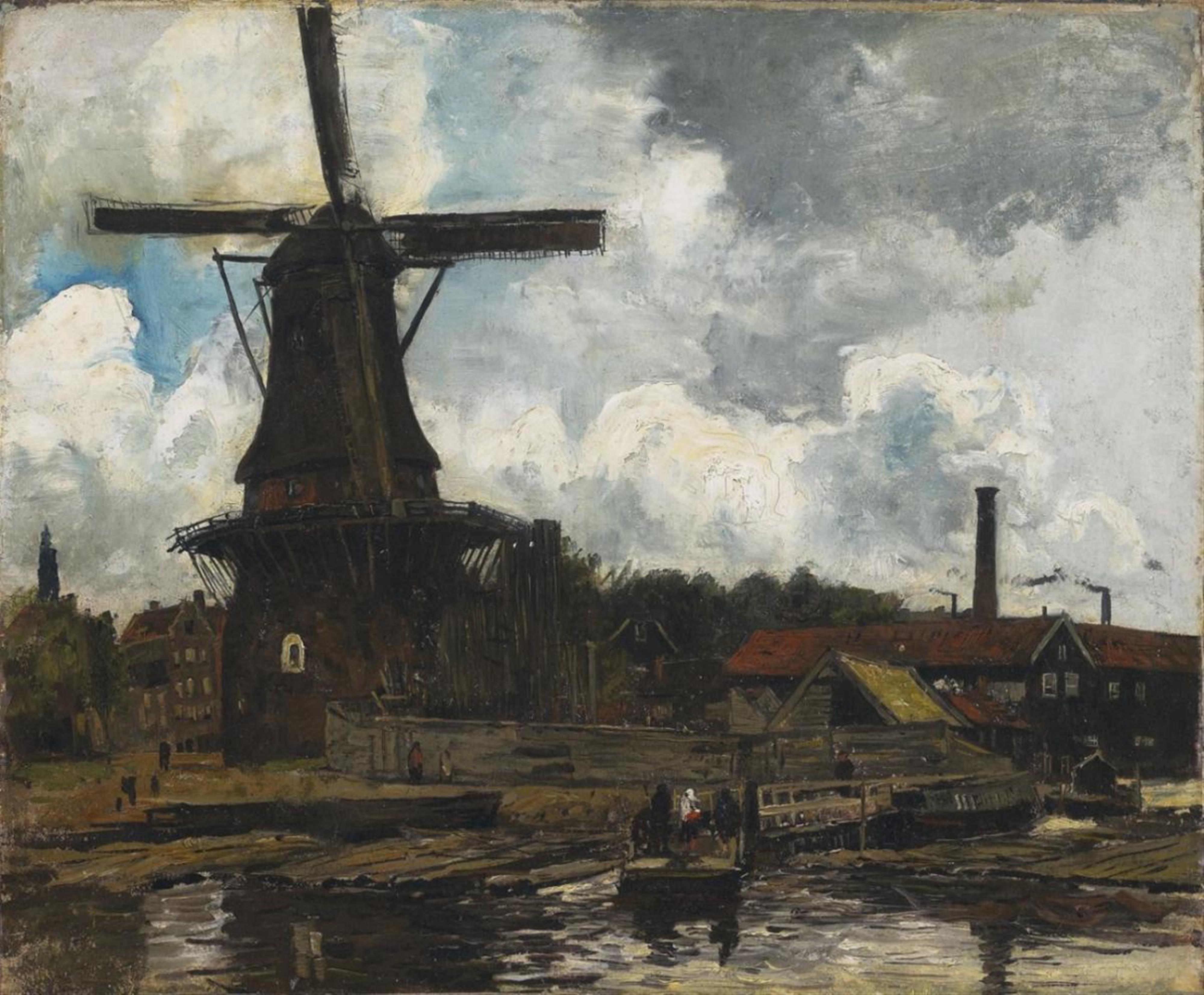 Paul Baum - Dutch River Landscape with Windmill - image-1