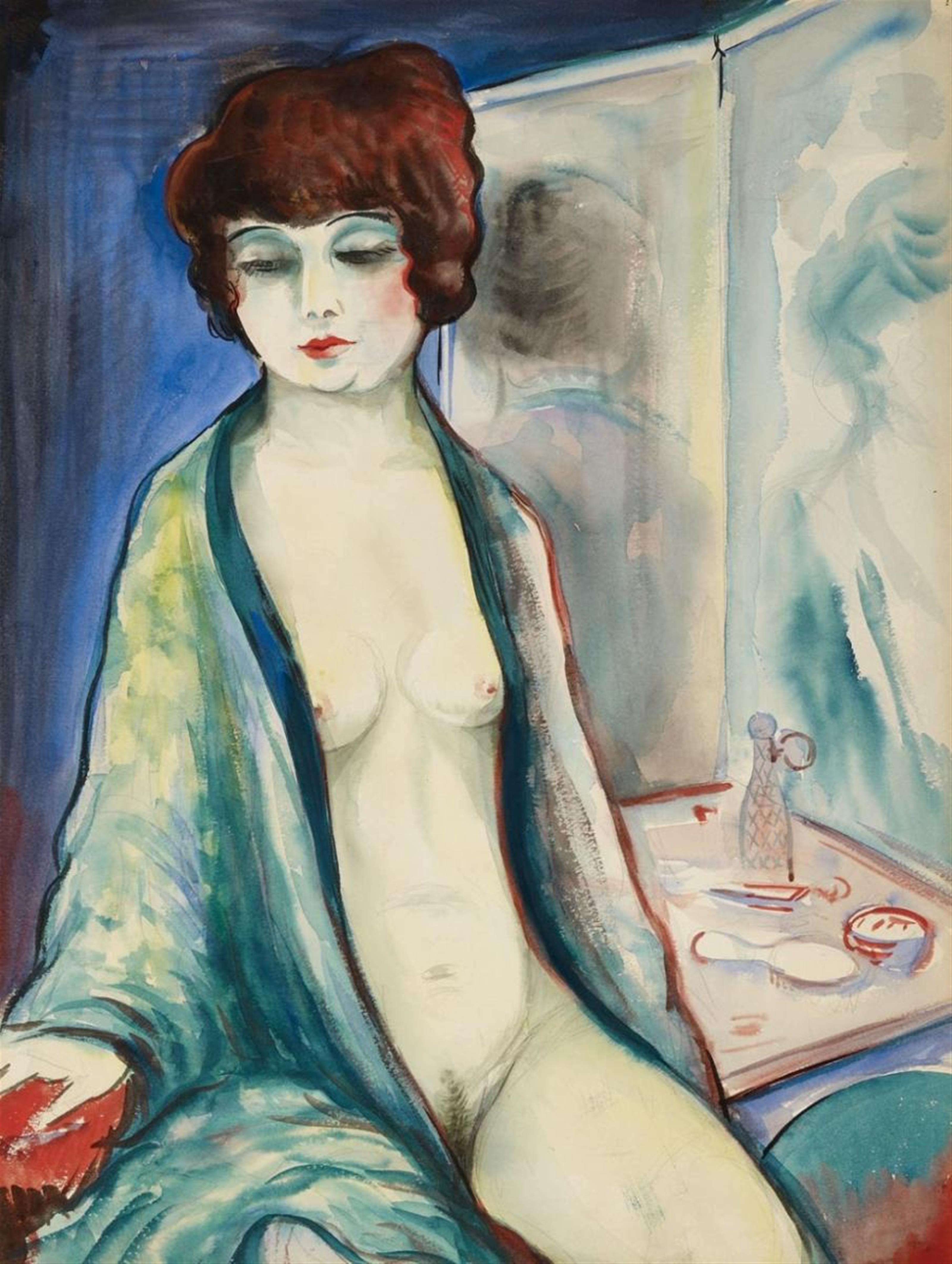 Alois Erbach - Female Nude before a Mirror. Verso: Elegant Couple - image-1