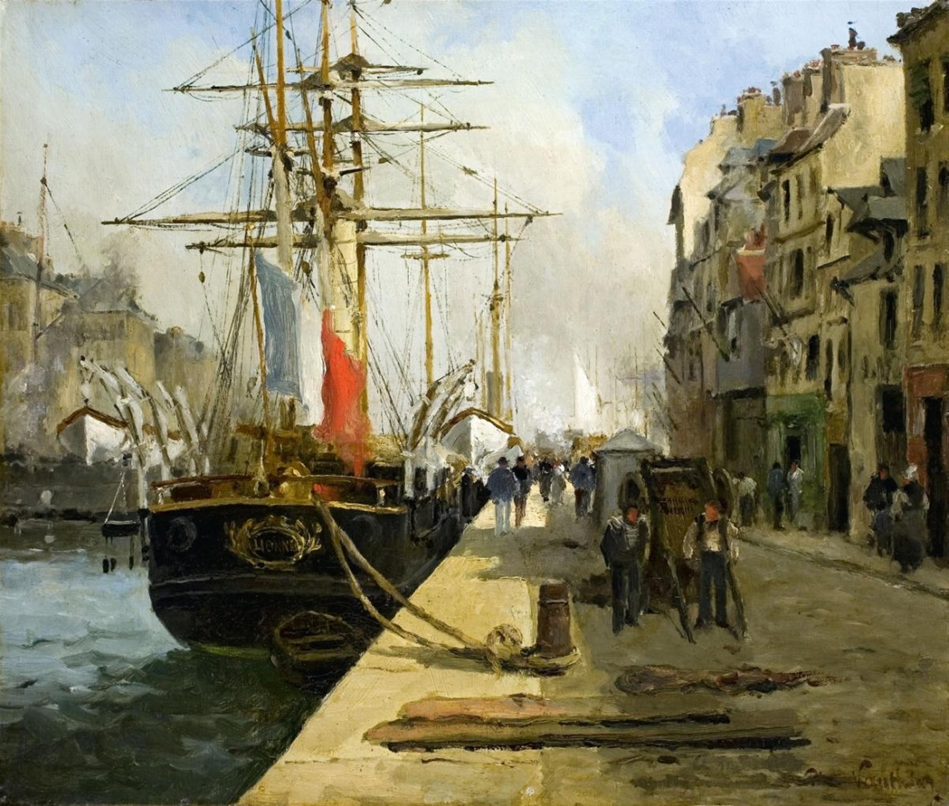 Pierre Louis Leger Vauthier - LIVELY HARBOUR SCENE IN FRANCE - image-1