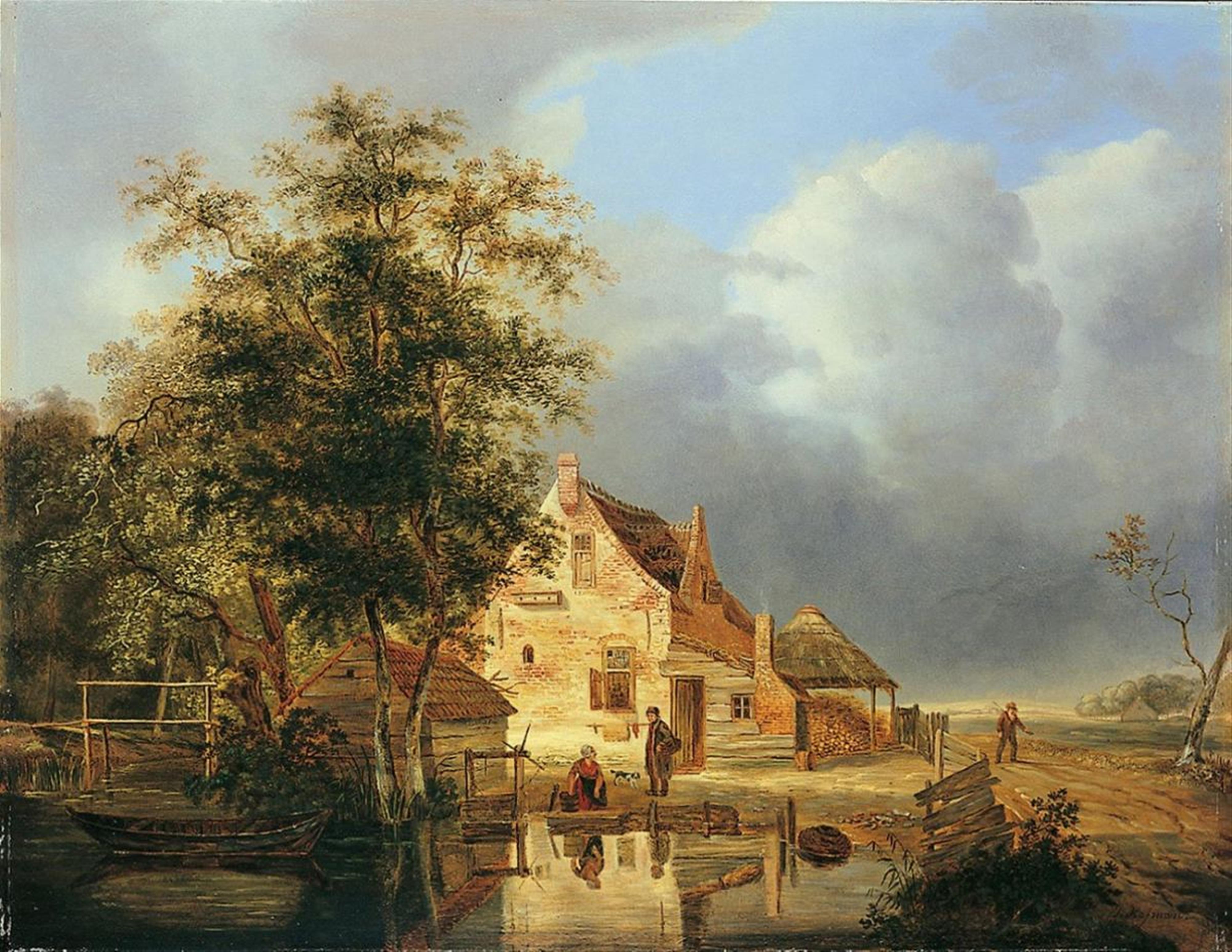 Pieter Hofman - LANDSCAPE WITH FARMHOUSE AND POND - image-1