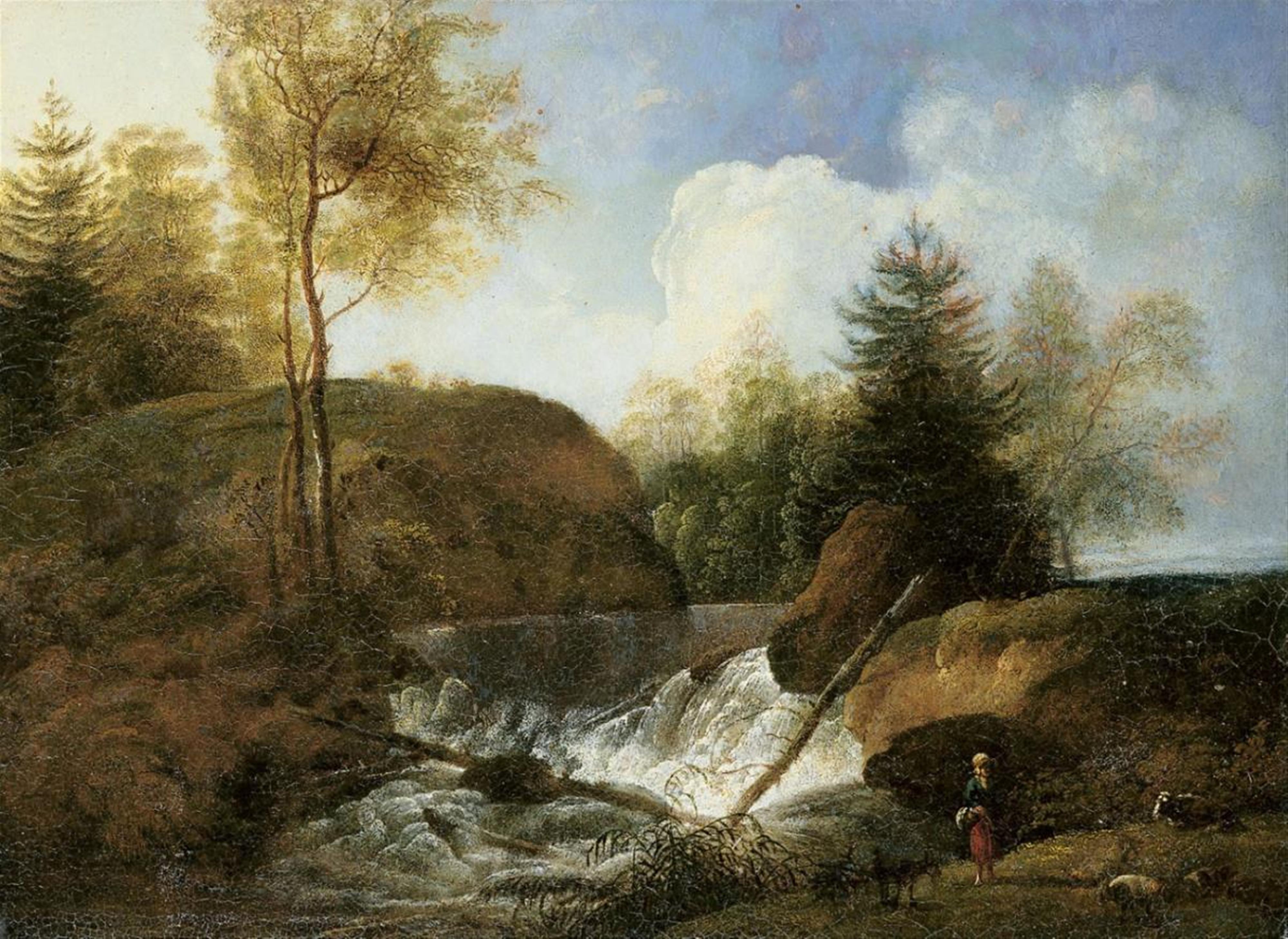 Johann Christian Klengel, attributed to - LANDSCAPE WITH WATER FALL, SHEPHERDS AND SHEEPS - image-1