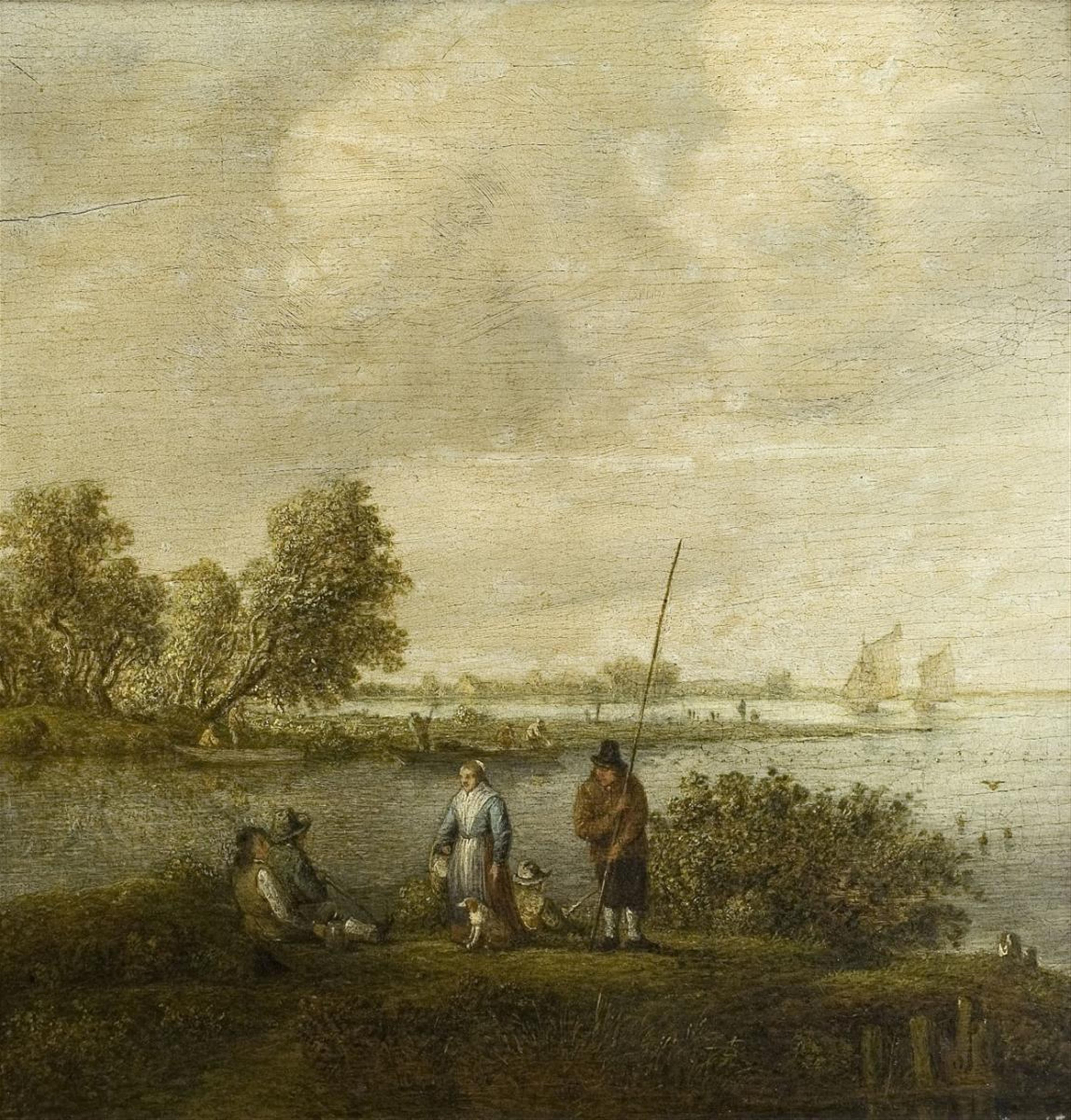 Netherlandish School, 17th century - RIVERLANDSCAPE WITH RESTING PEASENTS - image-1