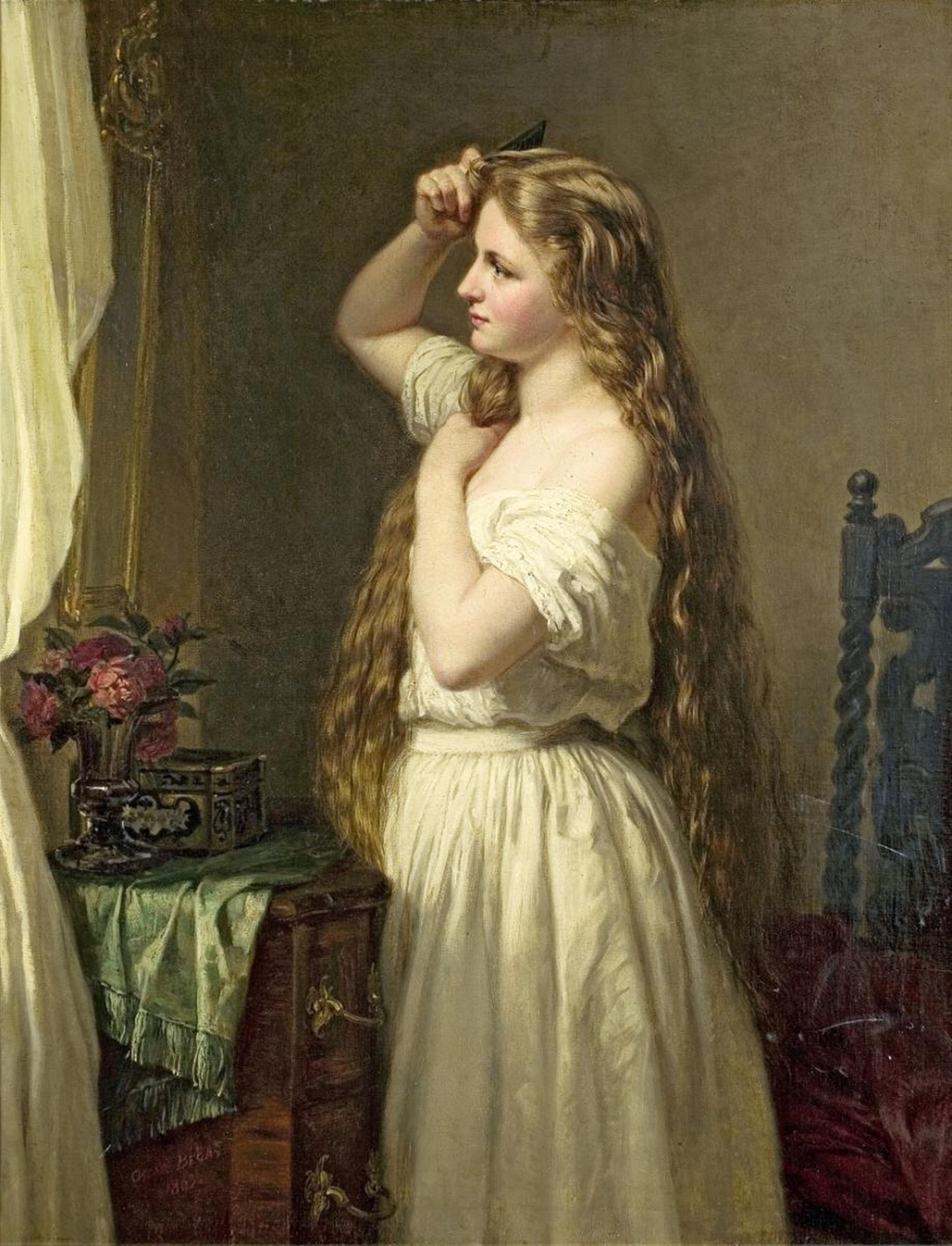 Oscar Begas - YOUNG WOMAN COMBING HER HAIR - image-1