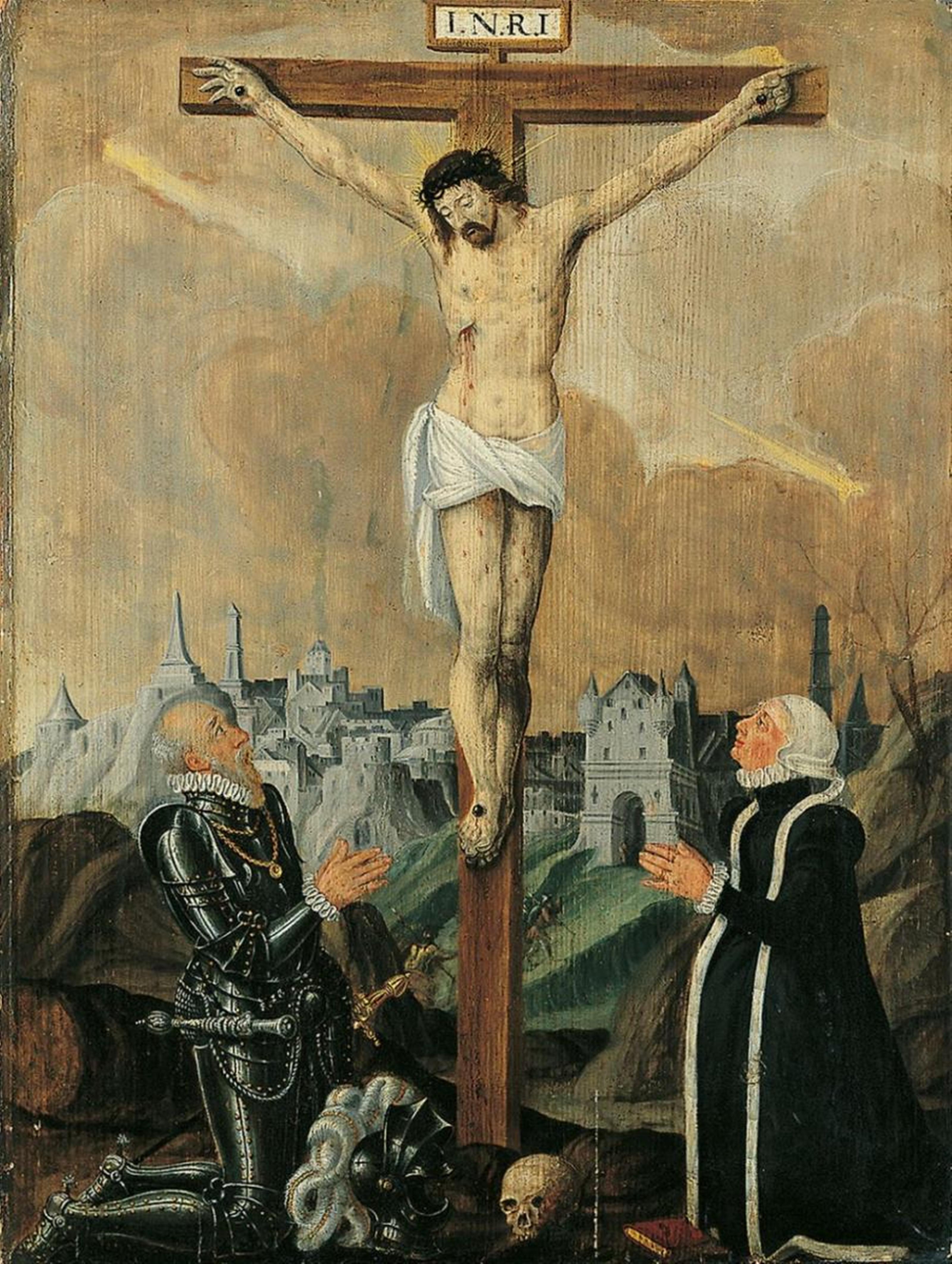 German School, first half 17th century - CHRIST ON THE CROSS WITH DONORS - image-1