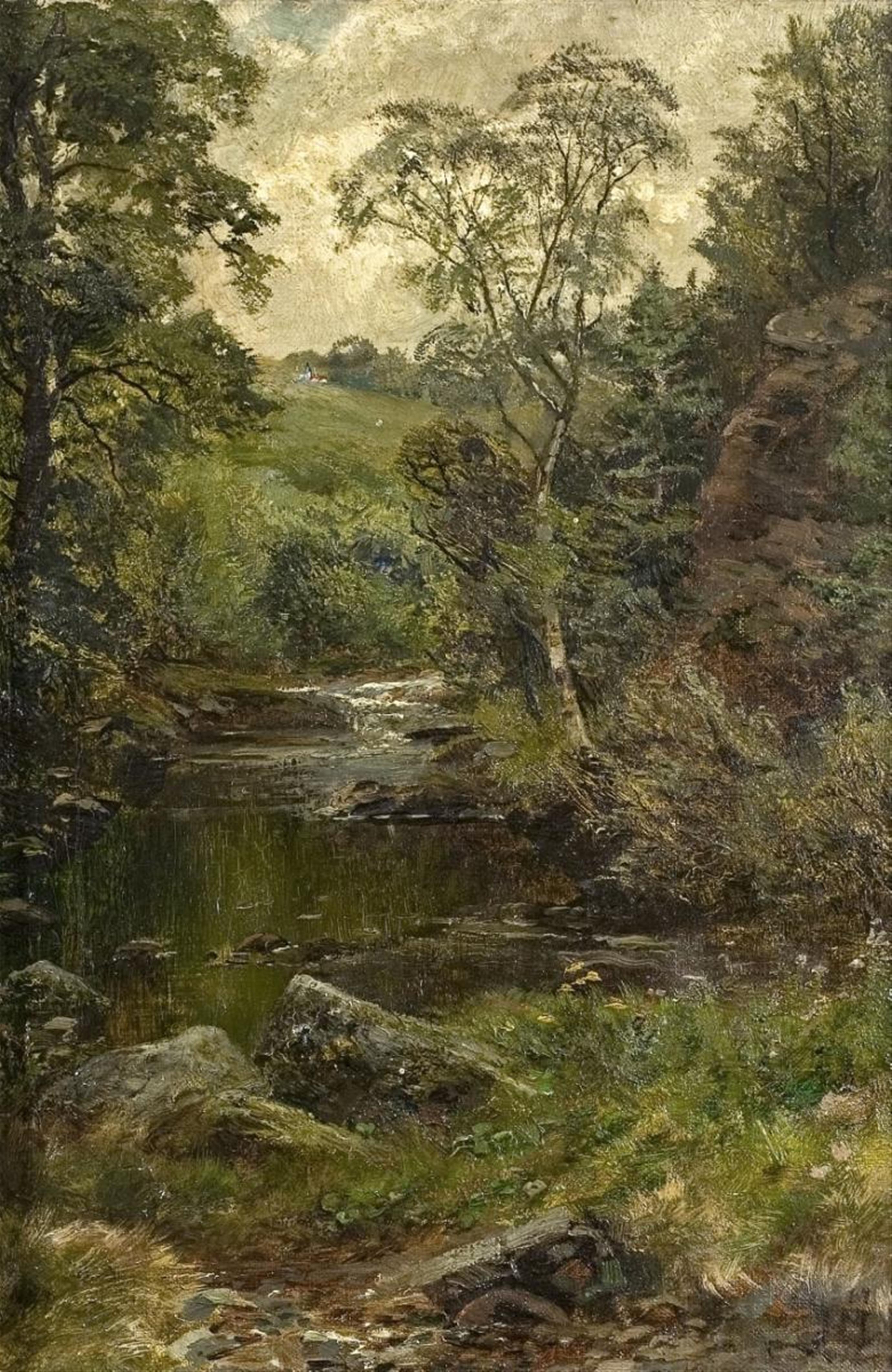 French School, attributed to - CREEK IN THE WOODS - image-1