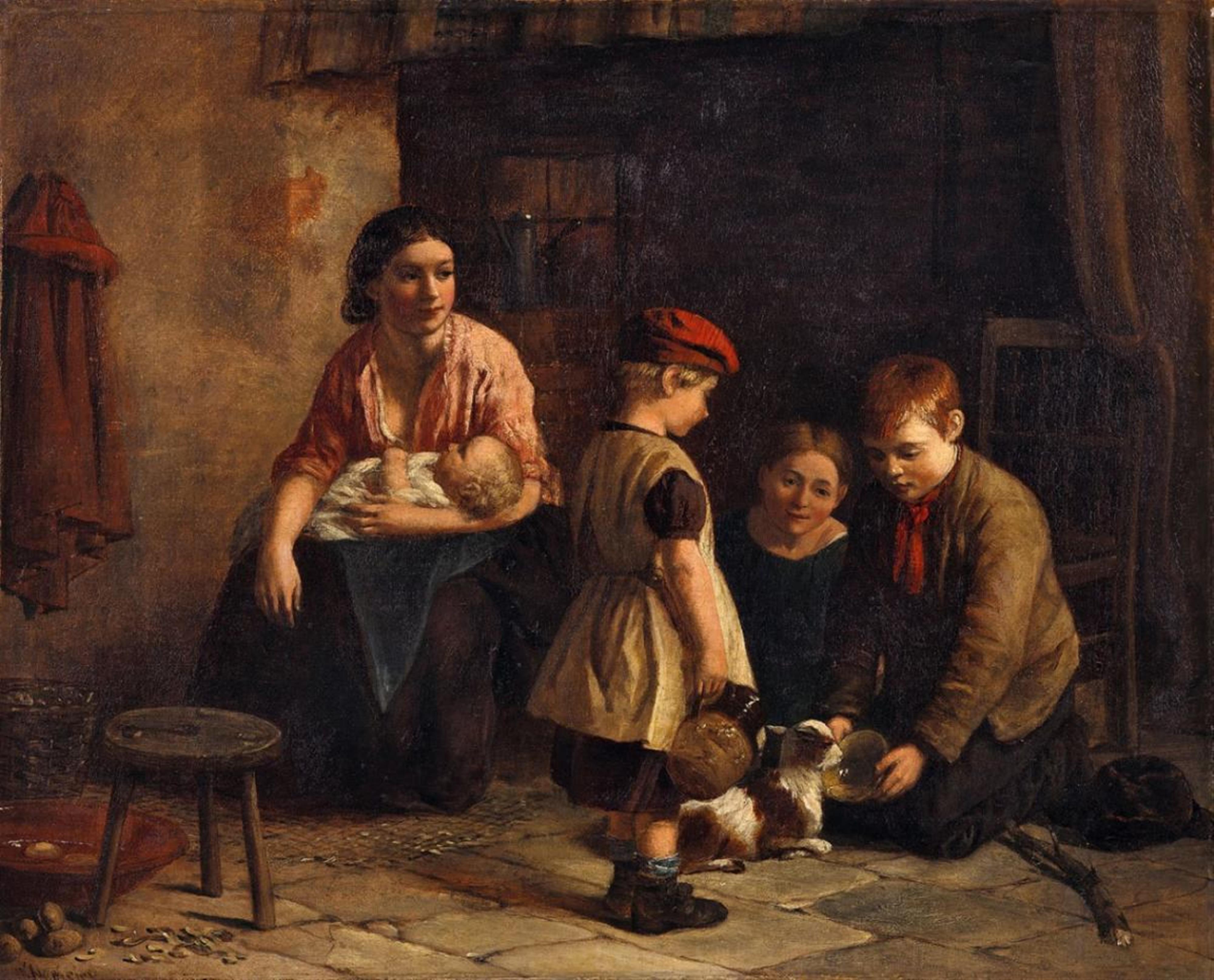 William Hemsley - PEASANT CHILDREN WITH A KID - image-1