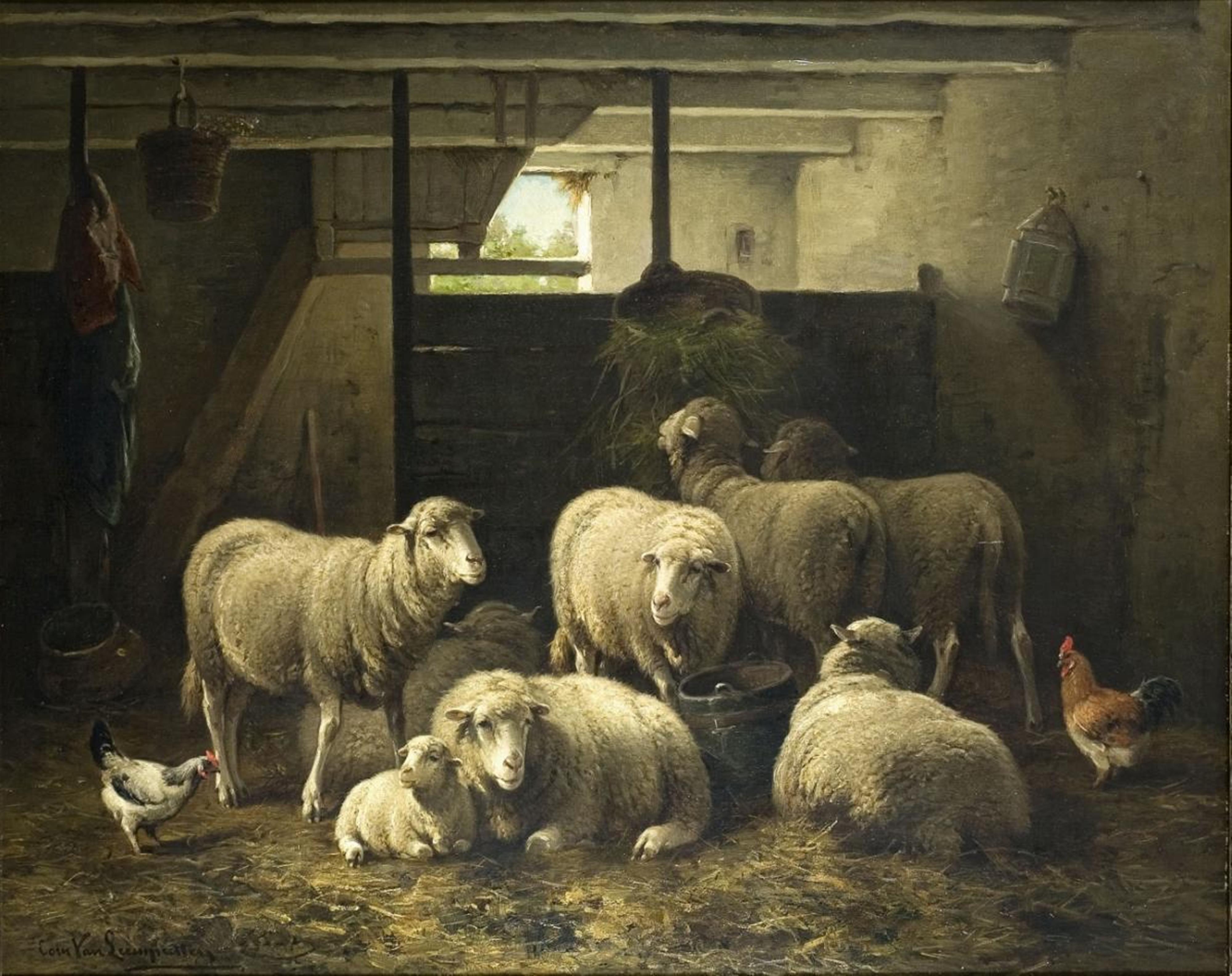 Cornelis van Leemputten - BARN WITH SHEEPS AND CHICKEN - image-1