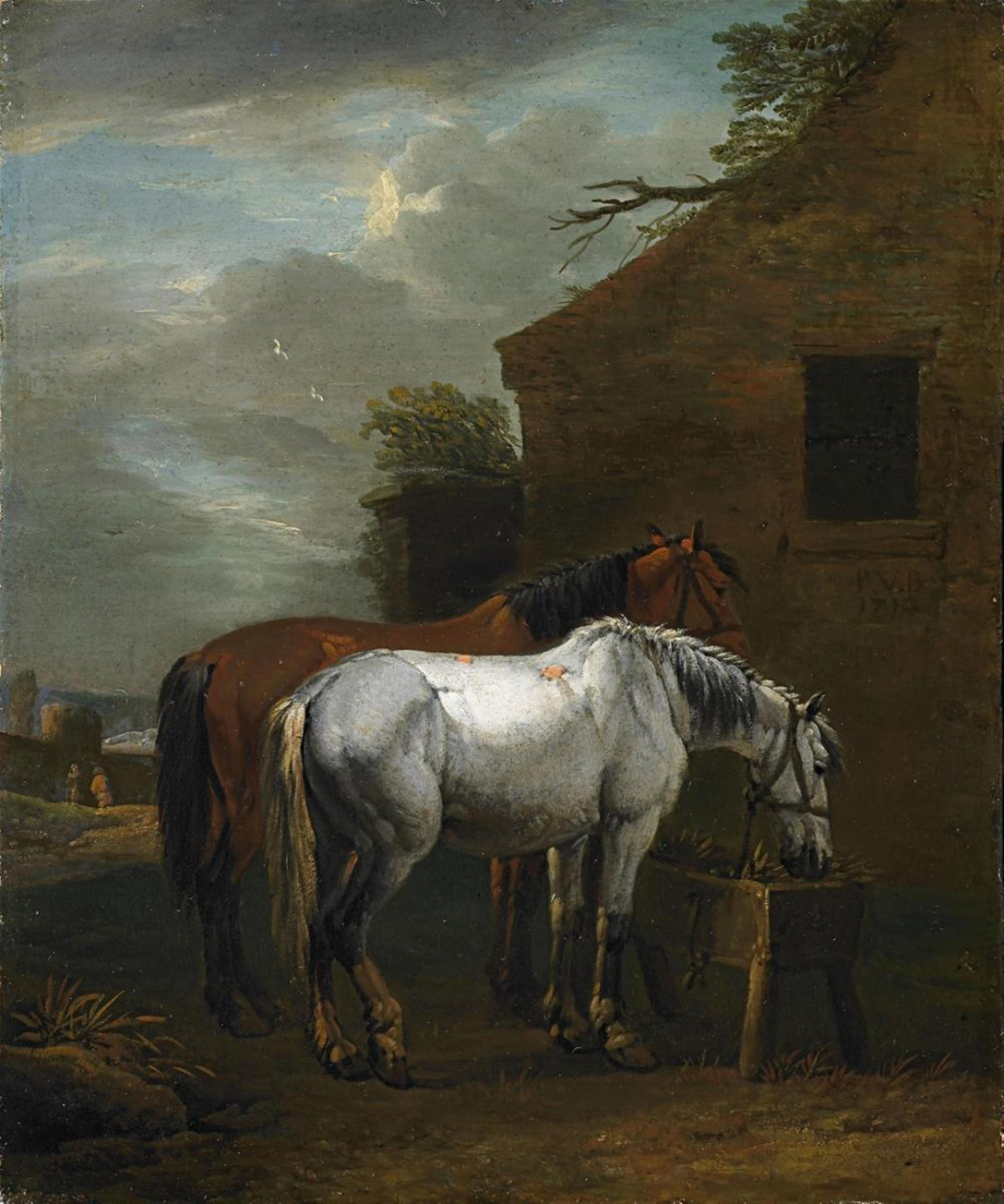 Pieter van Bloemen - TWO HORSES WITH SADDLES AT A WATERING PLACE TWO HORSES WITHOUT SADDLES AT A WATERING PLACE - image-2