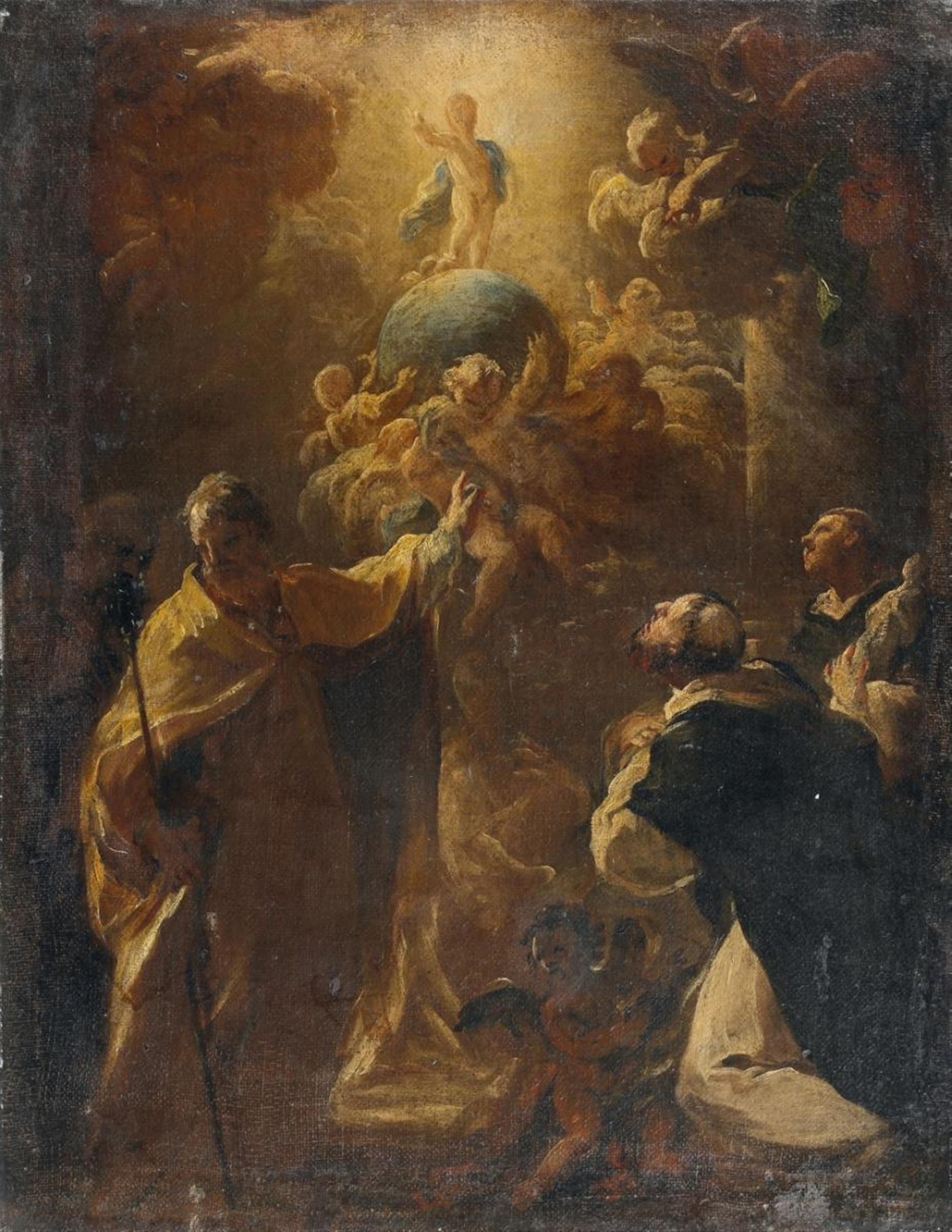 South German School, 18th century - CHRIST ON THE GLOBE WITH ST. JOSEPH AND TWO DOMINICAN FRIARS - image-1
